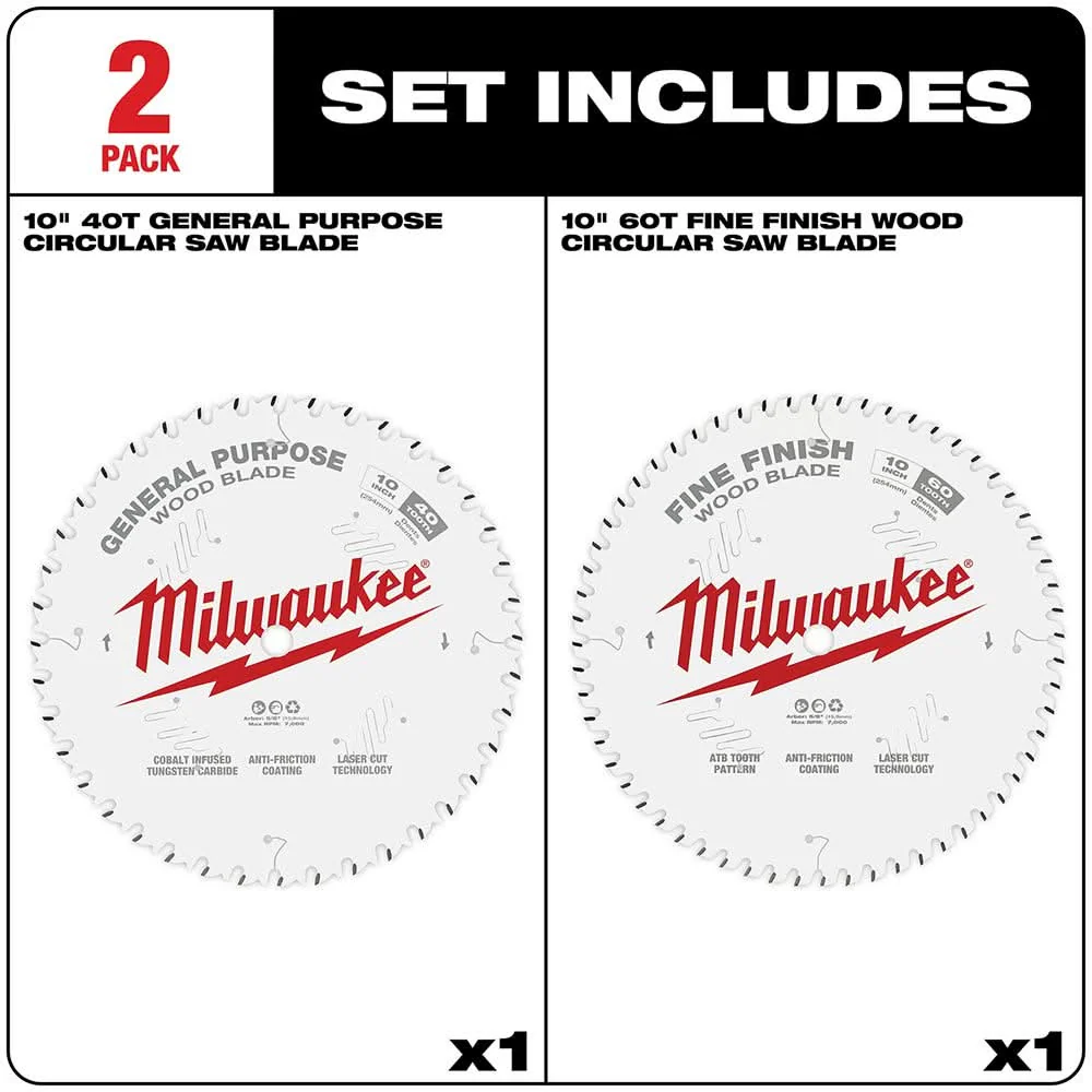 Milwaukee 48-40-1036 10 in. 40-Tooth + 60-Tooth Two-Pack Circular Saw Blades - Image 3