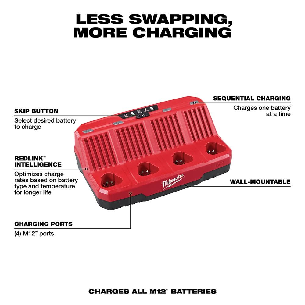 Milwaukee 48-59-1204 M12 Four Bay Sequential Charger - Image 2