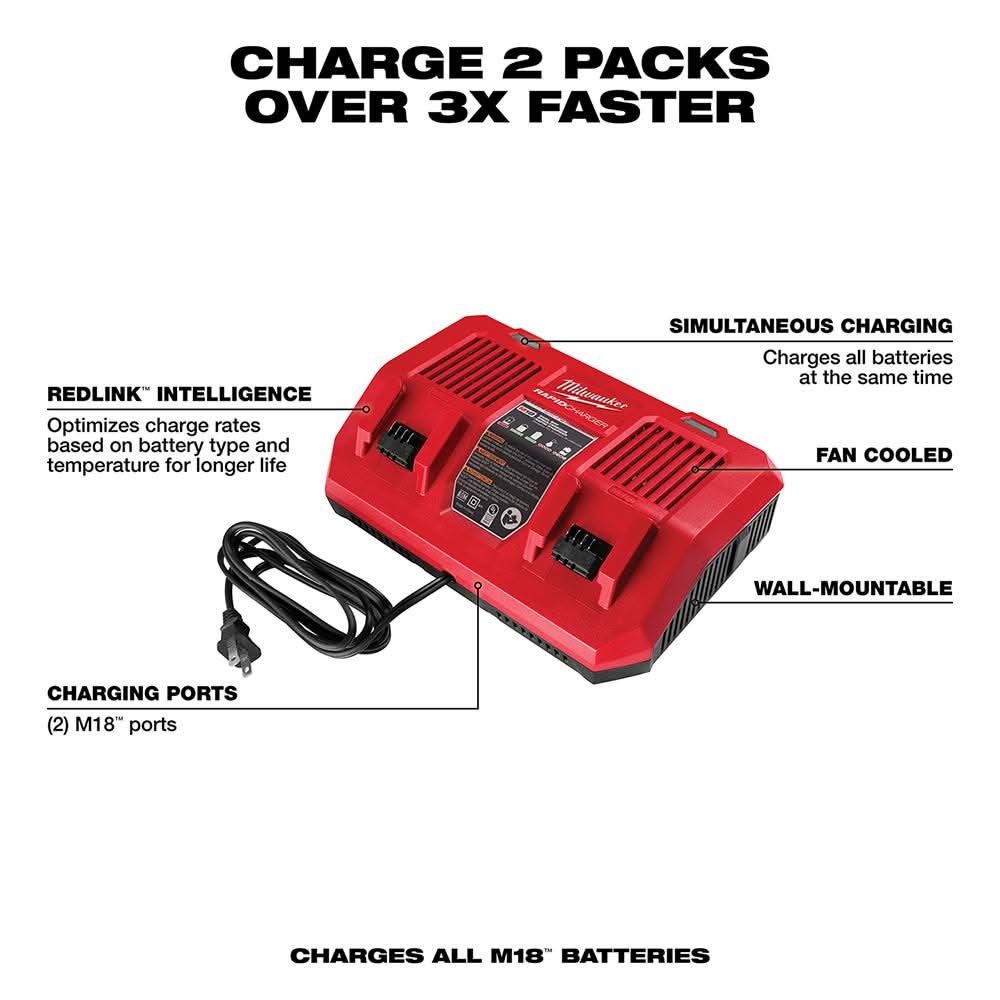 Milwaukee 48-59-1802 M18 Dual Bay Simultaneous Rapid Charger - Image 2