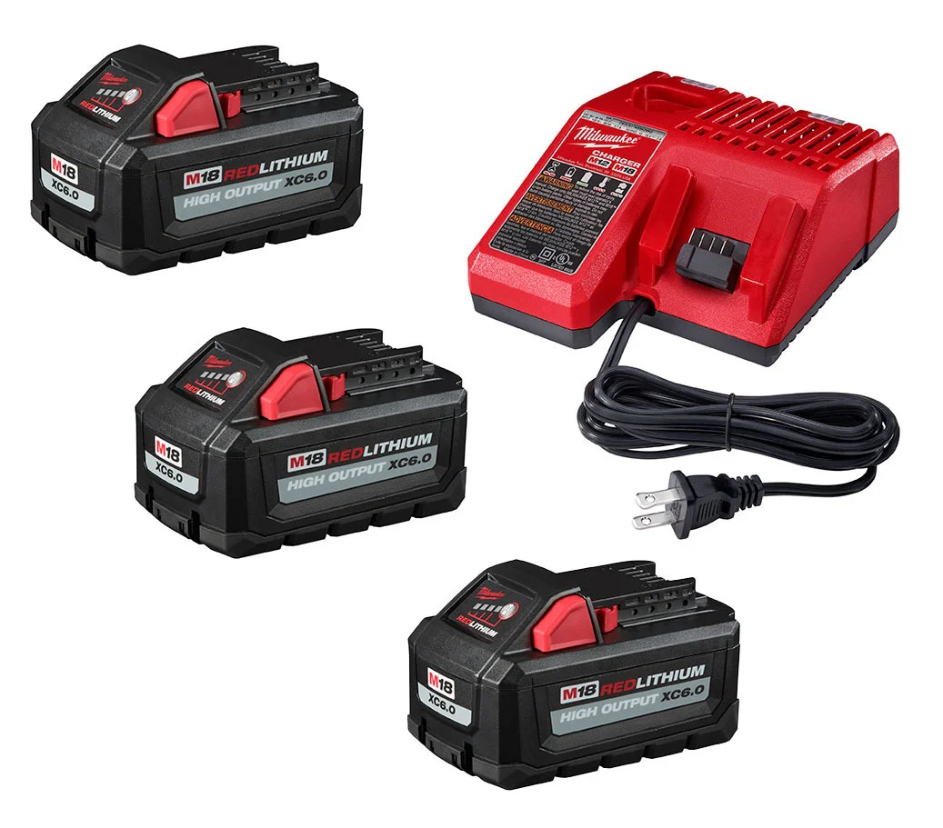 Milwaukee M18 REDLITHIUM HIGH OUTPUT XC 6.0Ah Battery 3-Pack + Charger - Image 1