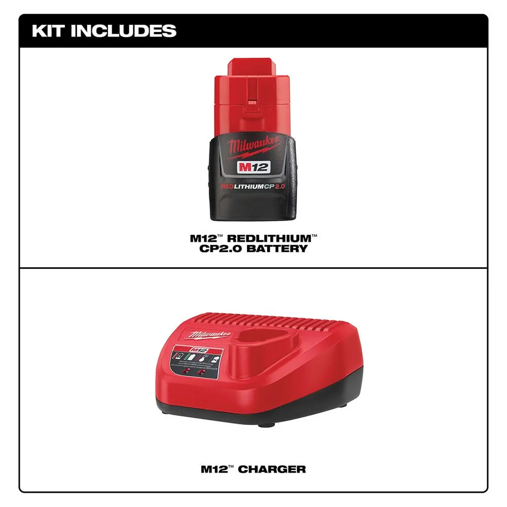 Milwaukee 48-59-2420 M12 Charger and 2.0Ah Battery Starter Kit - Image 2