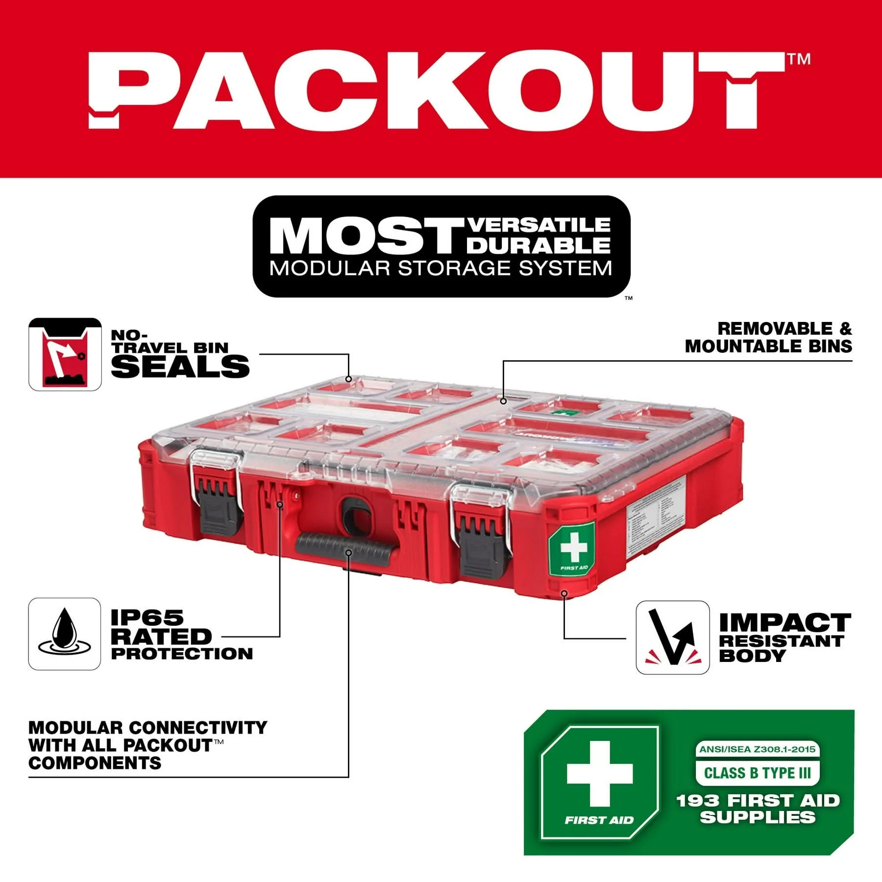 Milwaukee 48-73-8430C Class B Type III PACKOUT First Aid 193-Piece Kit - Image 2