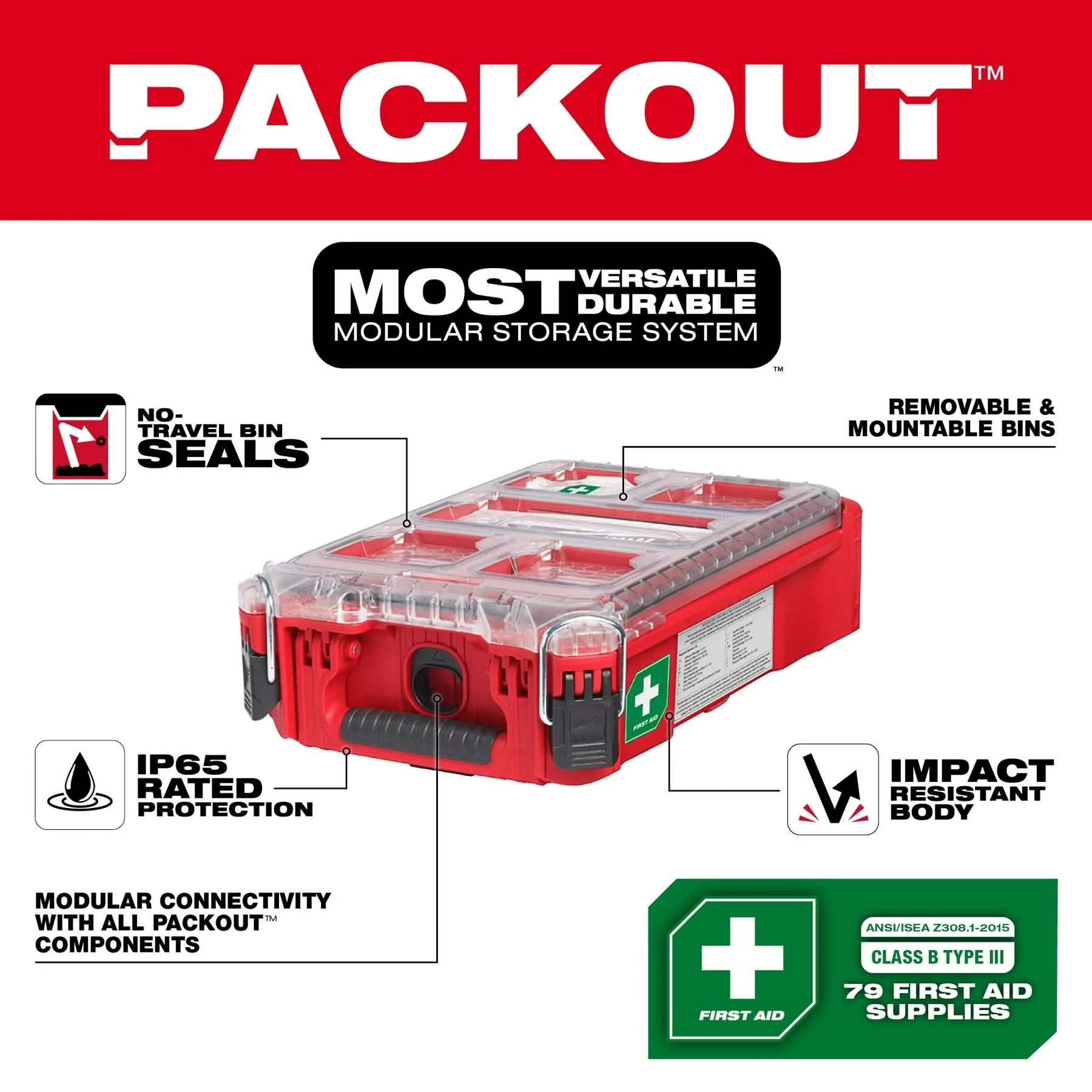 Milwaukee 48-73-8435C 79PC Class A Type III PACKOUT First Aid Kit - Image 2