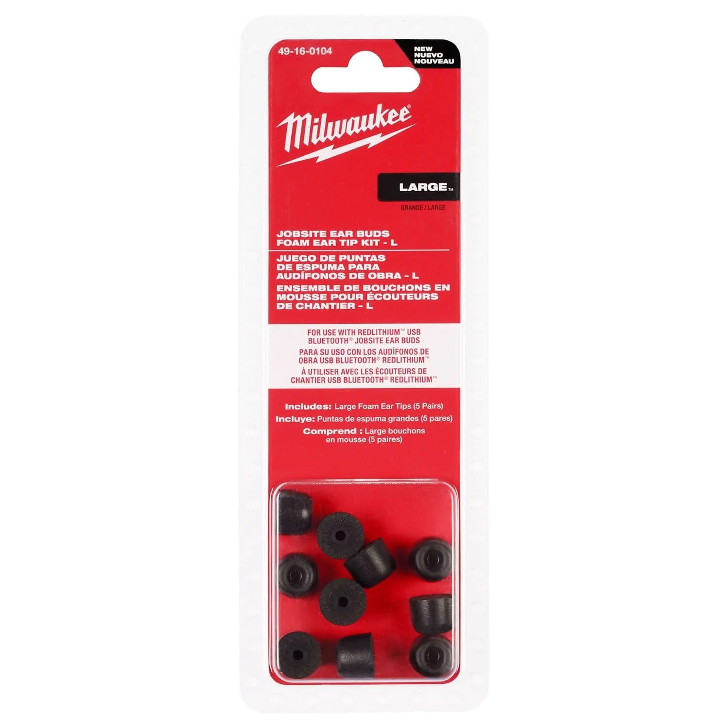 Milwaukee 49-16-0104 Jobsite Earbuds Foam Ear Tip Kit – L
