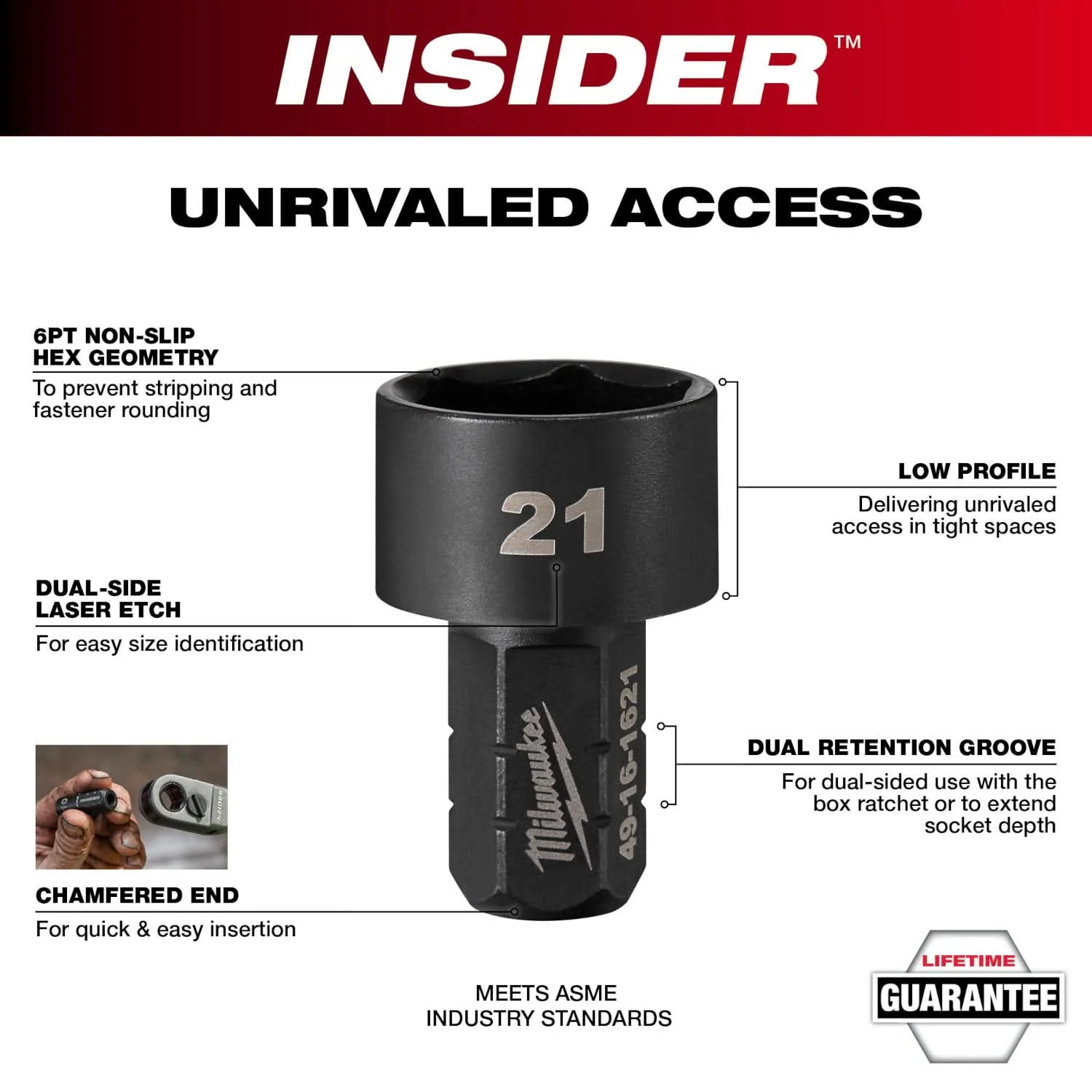 Milwaukee 49-16-1646 INSIDER Box Ratchet Socket 6 Point 5/8" - Image 3