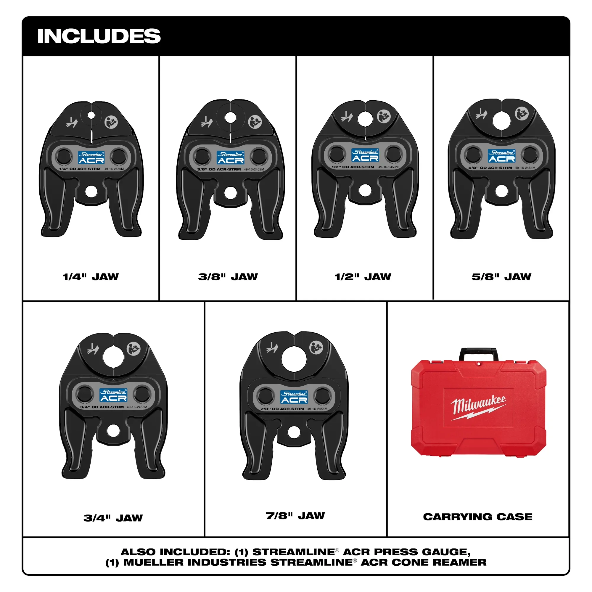 Milwaukee 49-16-2461M 1/4 in. - 7/8 in. Streamline ACR Press Jaw Kit for M12 FORCE LOGIC Press Tool - Image 2