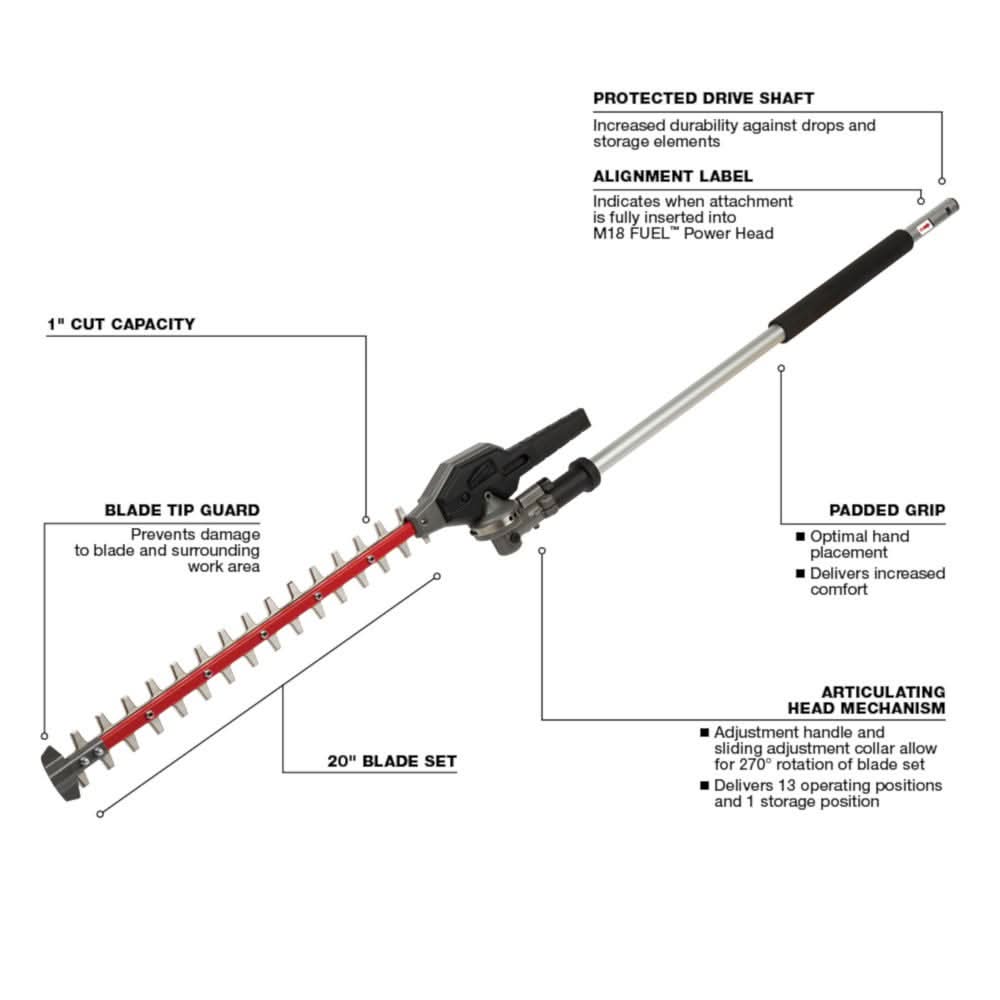 Milwaukee 49-16-2719 M18 FUEL QUIK-LOK Articulating Hedge Trimmer Attachment - Image 3