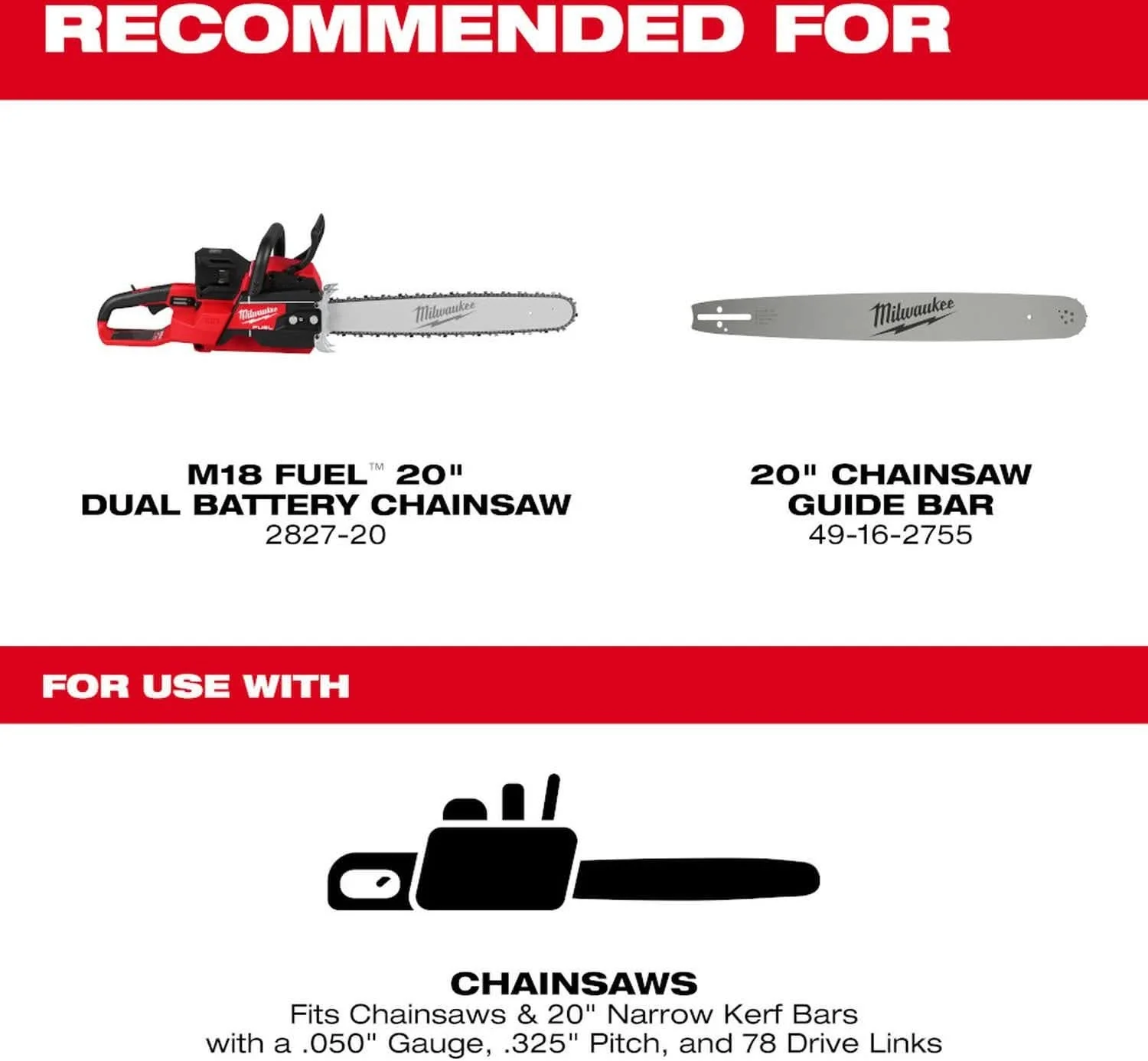 Milwaukee 49-16-2752 20 in. Saw Chain, .325 in. Pitch, .050 in. Gauge - Image 2