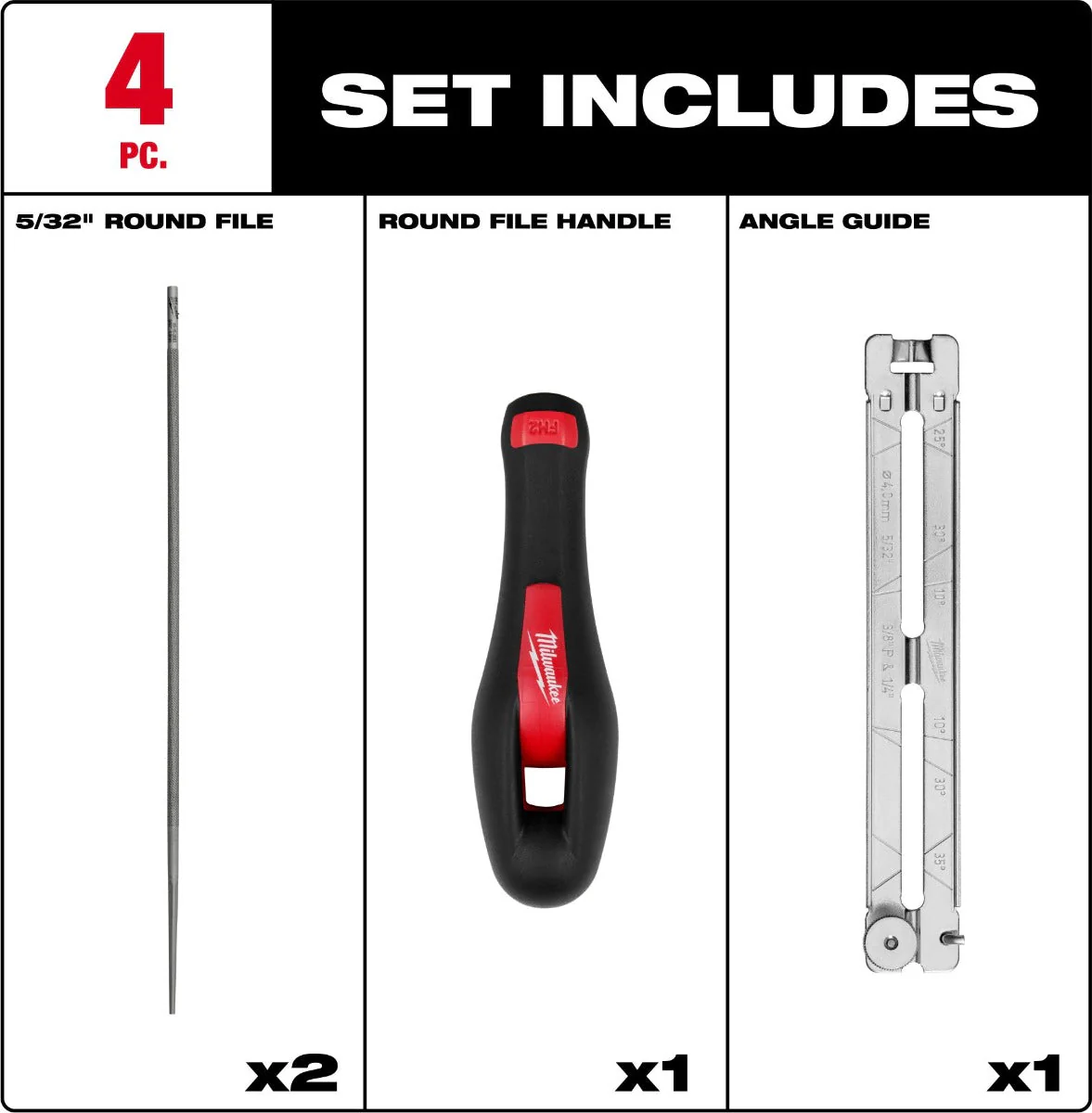 Milwaukee 49-16-2881 4pc 5/32” Saw Chain Sharpening Set - Image 2