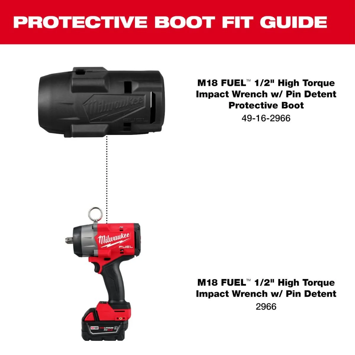 Milwaukee 49-16-2966 M18 FUEL 1/2" High Torque Impact Wrench w/ Pin Detent Protective Boot - Image 2
