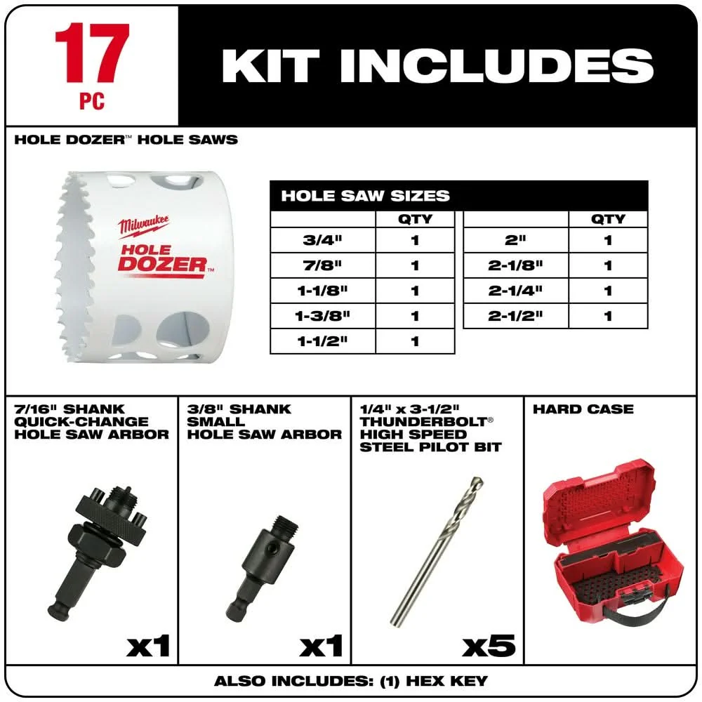 Milwaukee 49-22-4029 HOLE DOZER Bi-Metal Hole Saw Kit, 17-Piece Set - Image 2
