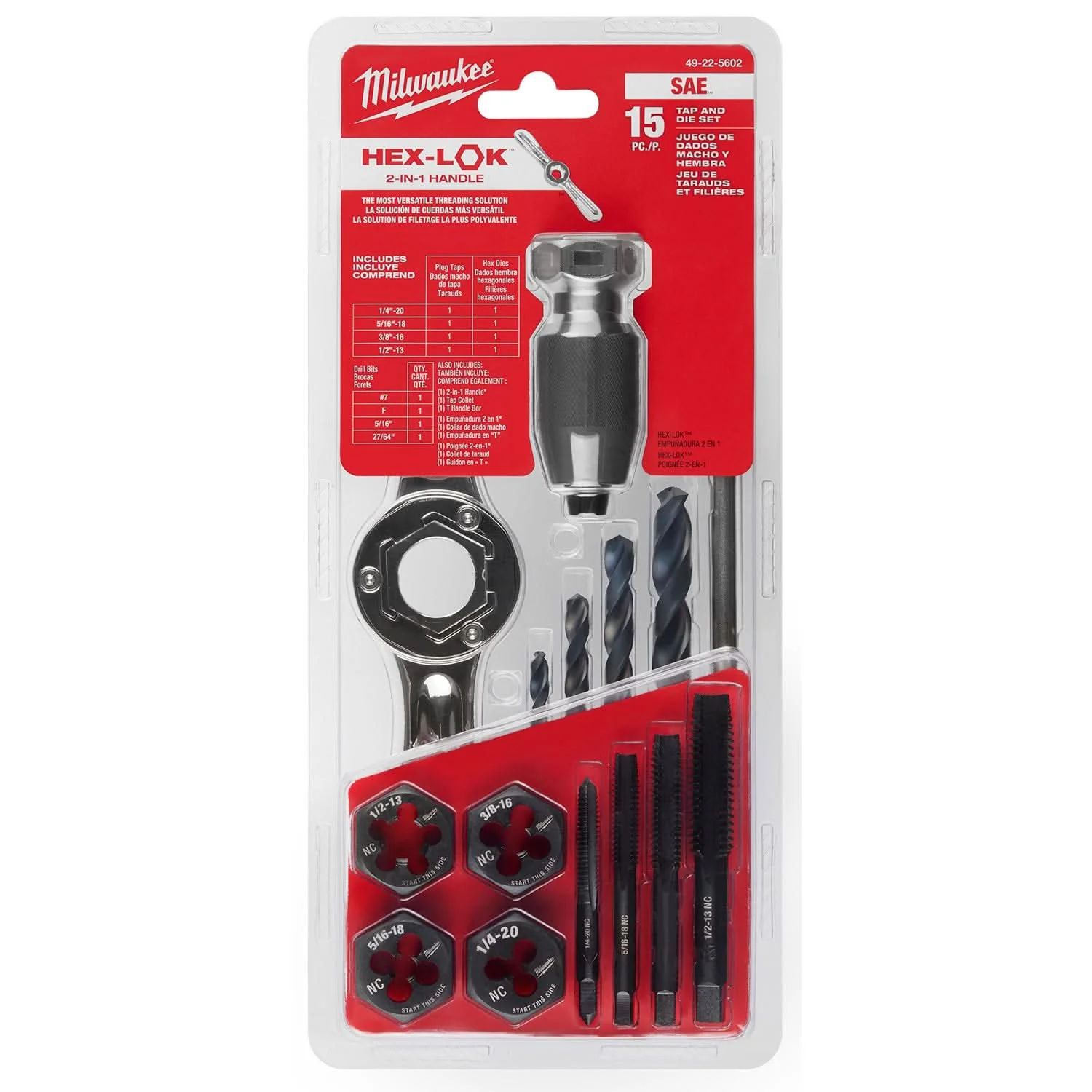 Milwaukee 49-22-5602 15PC SAE Tap and Die Set with Hex-LOK 2-in-1 Handle - Image 2