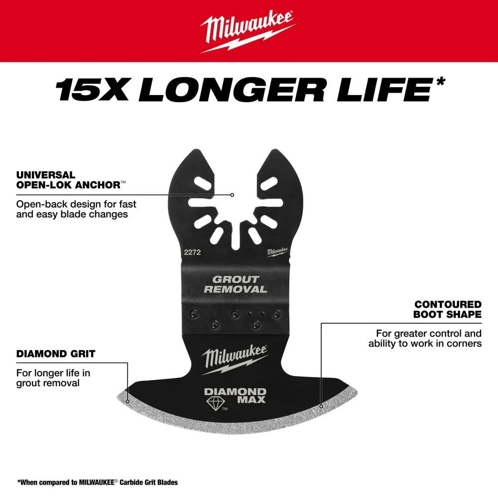 Milwaukee 49-25-2272 Milwaukee Universal Fit OPEN-LOK Diamond MAX Diamond Grit Grout Removal Multi-Tool Blade 1 PK - Image 3