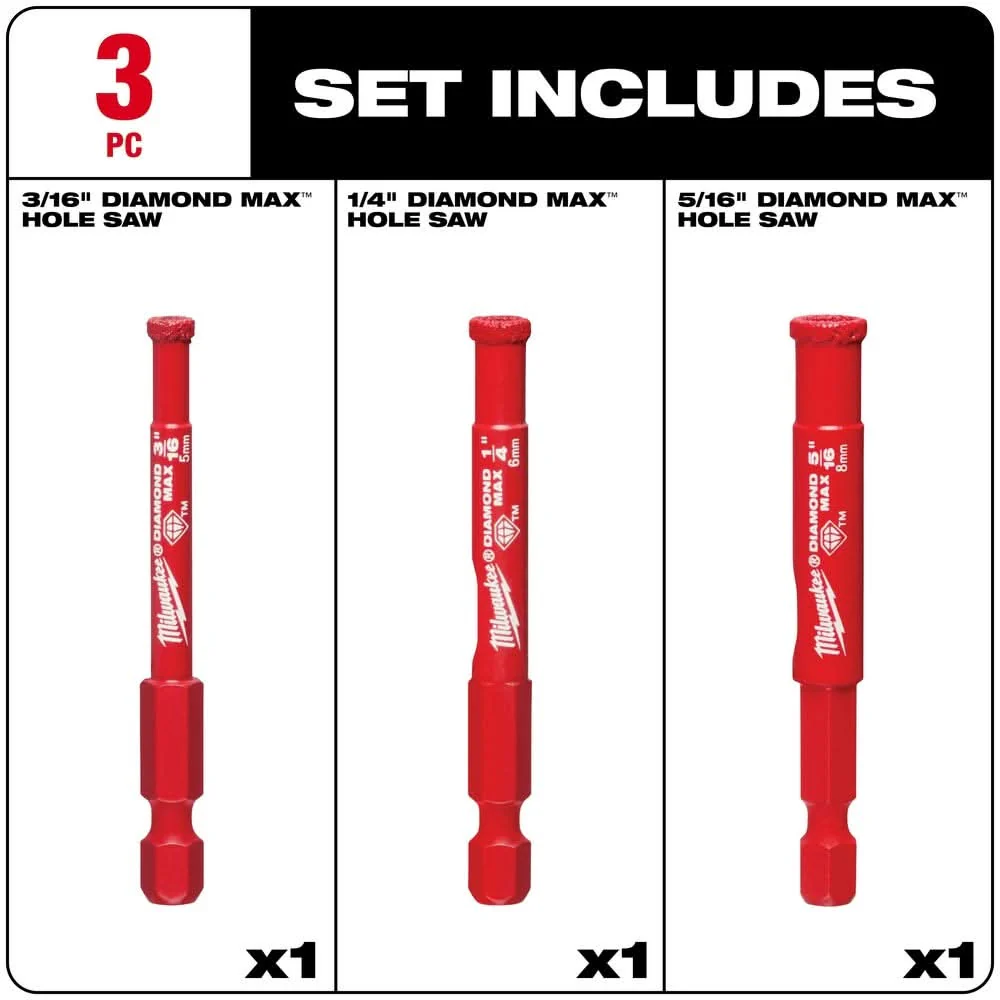 Milwaukee 49-56-0500 DIAMOND MAX Diamond Grit Hole Saw, 3-Piece Set - Image 2