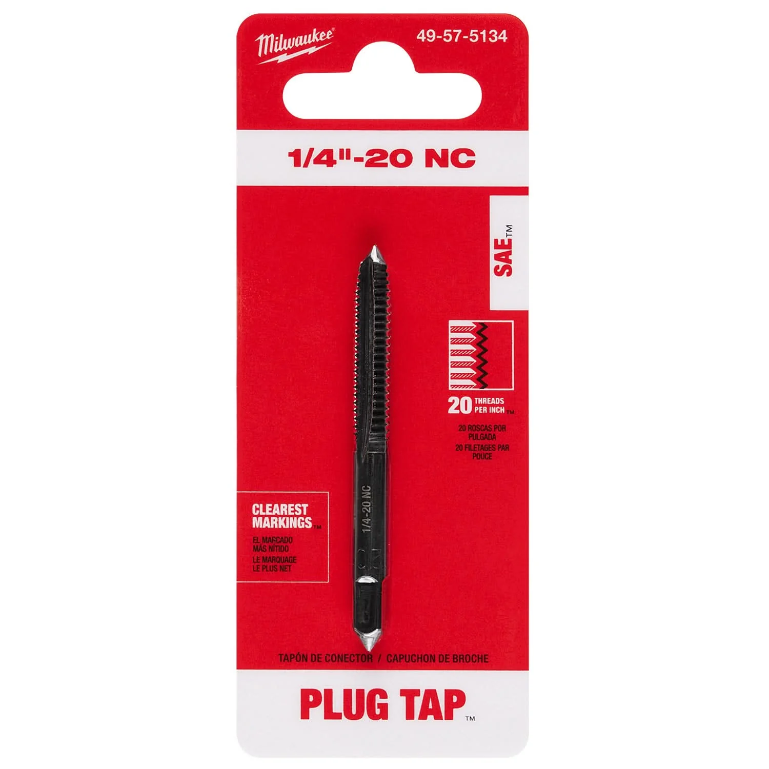 Milwaukee 49-57-5134 1/4"-20 NC Straight Flute Plug Tap - Image 2
