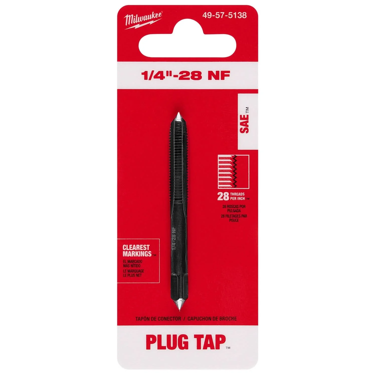 Milwaukee 49-57-5138 1/4"-28 NF Straight Flute Plug Tap - Image 2