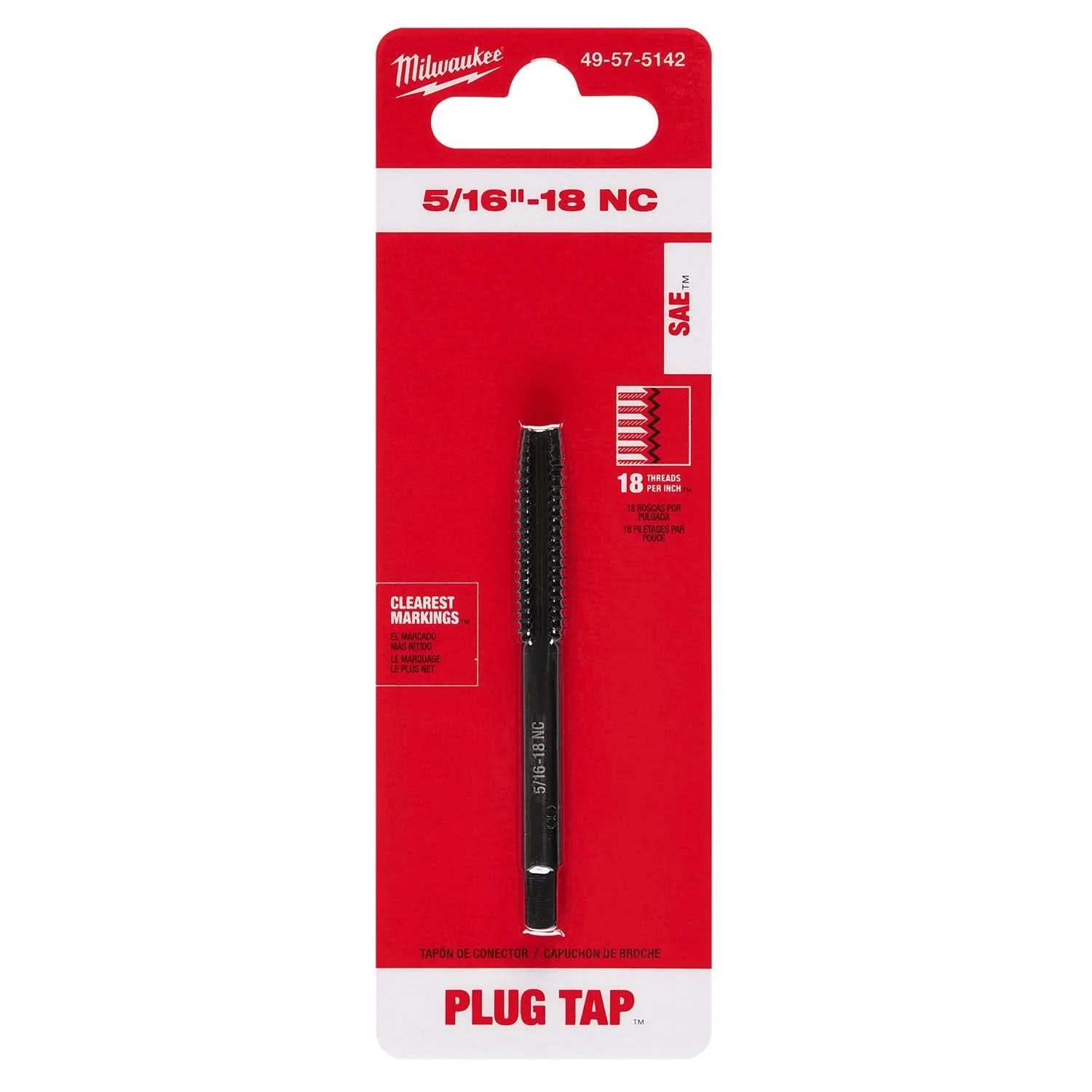 Milwaukee 49-57-5142 5/16"-18 NC Straight Flute Plug Tap - Image 2
