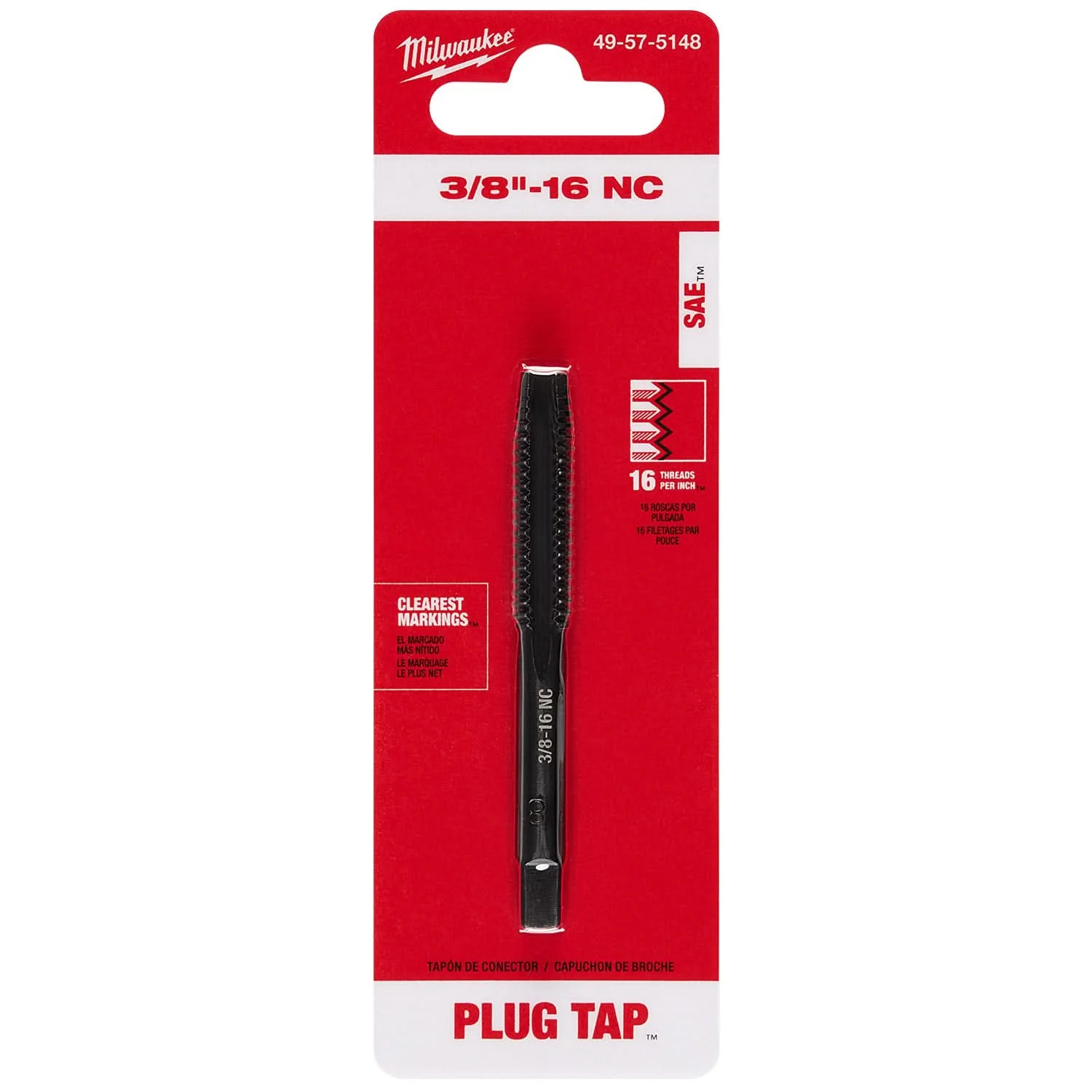 Milwaukee 49-57-5148 3/8"-16 NC Straight Flute Plug Tap - Image 2