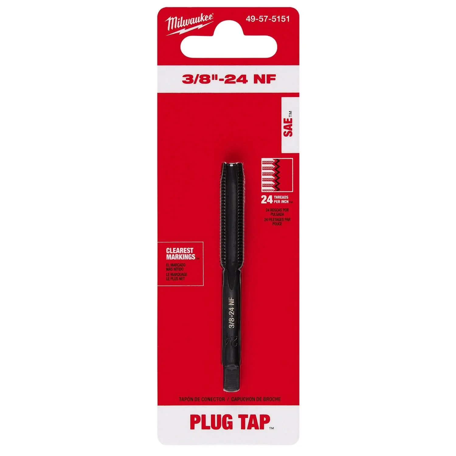 Milwaukee 49-57-5151 3/8"-24 NF Straight Flute Plug Tap - Image 2