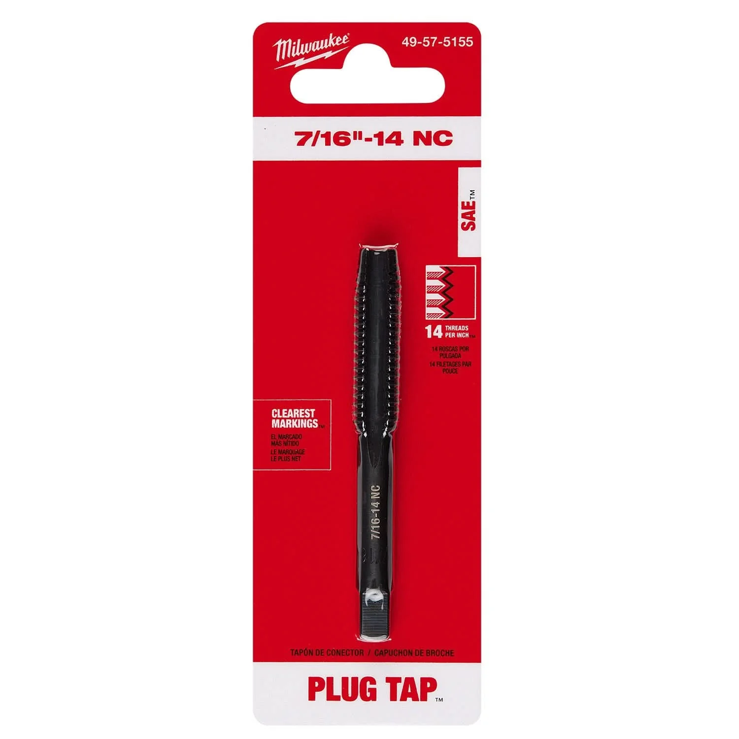 Milwaukee 49-57-5155 7/16"-14 NC Straight Flute Plug Tap - Image 2