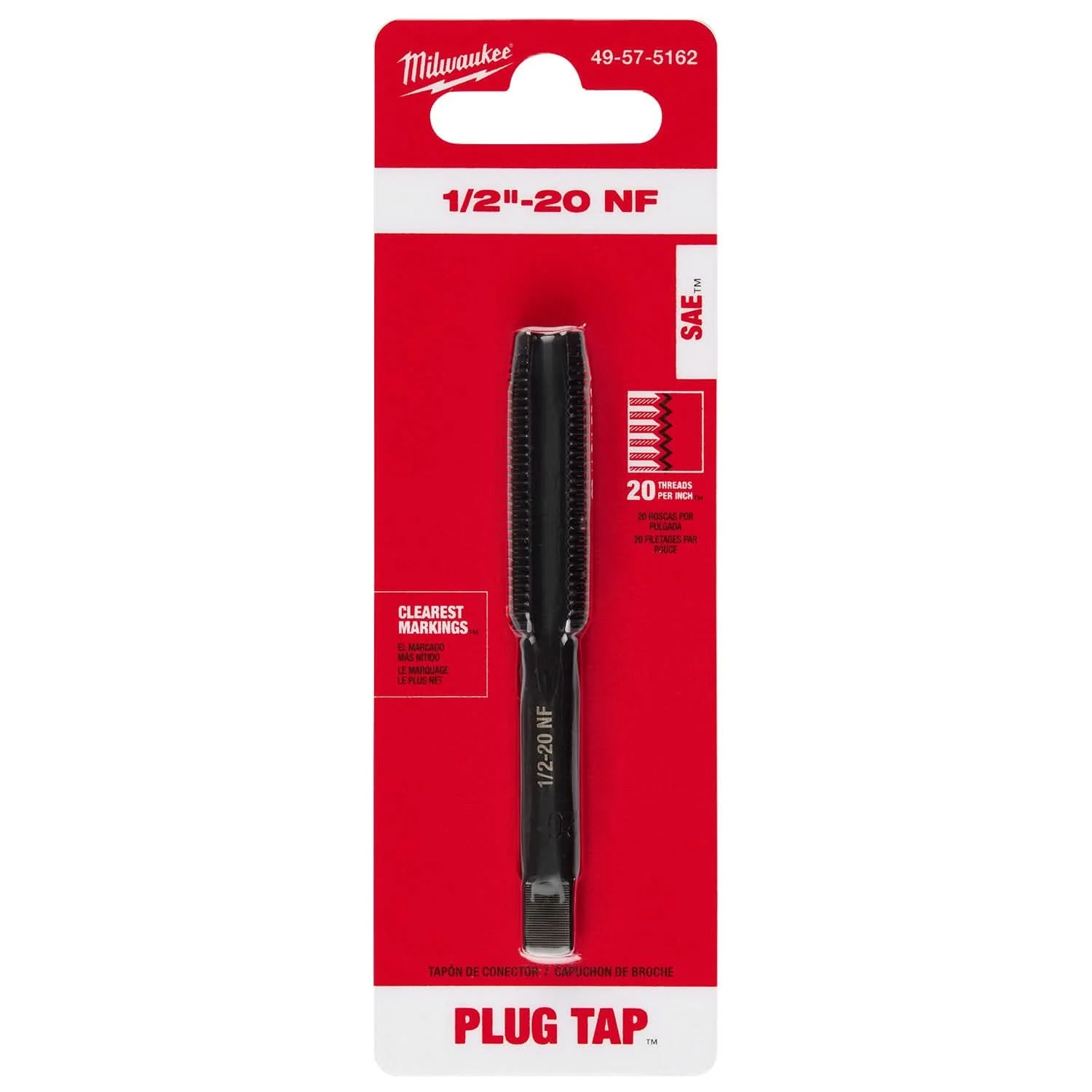 Milwaukee 49-57-5162 1/2"-20 NF Straight Flute Plug Tap - Image 2