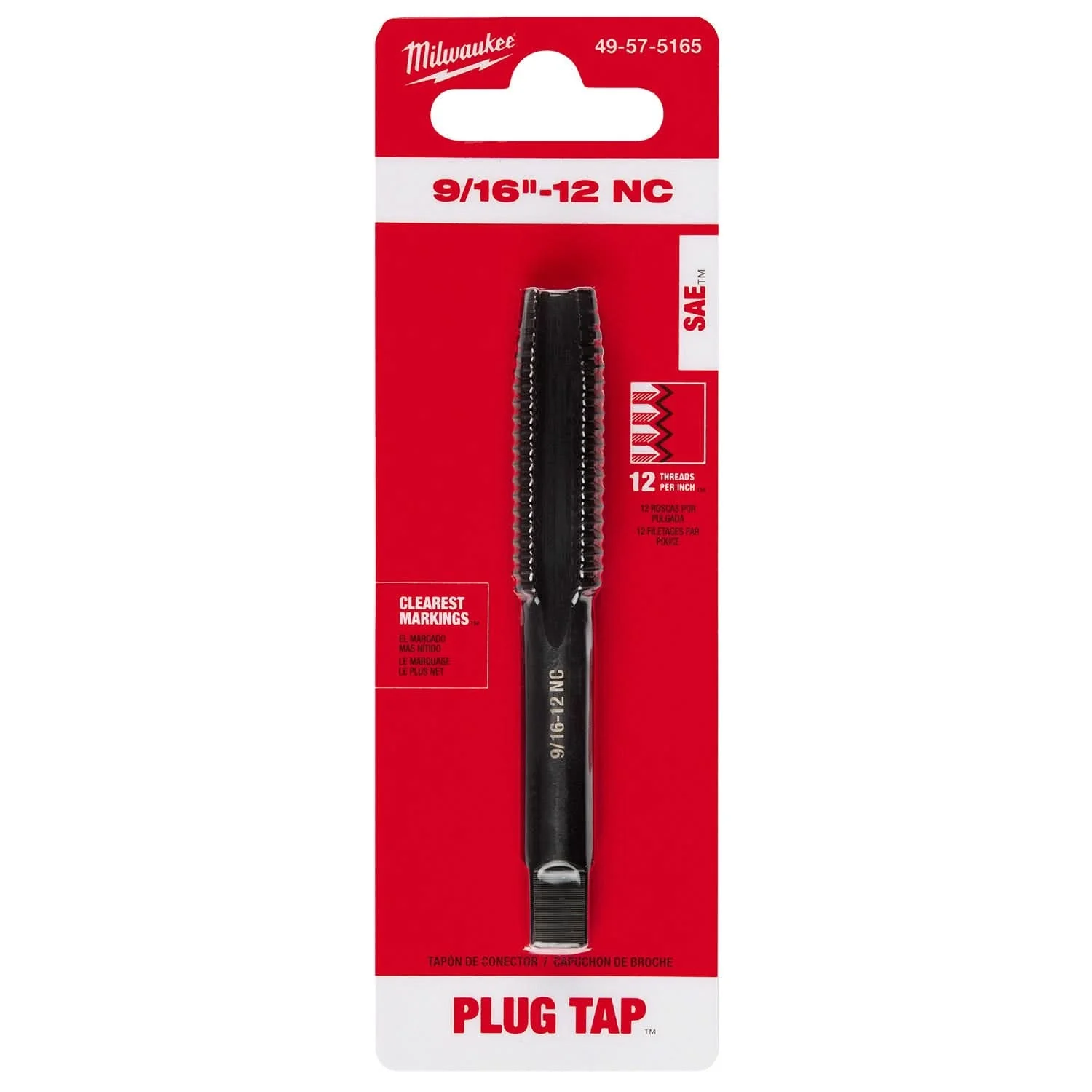 Milwaukee 49-57-5165 9/16"-12 NC Straight Flute Plug Tap - Image 2