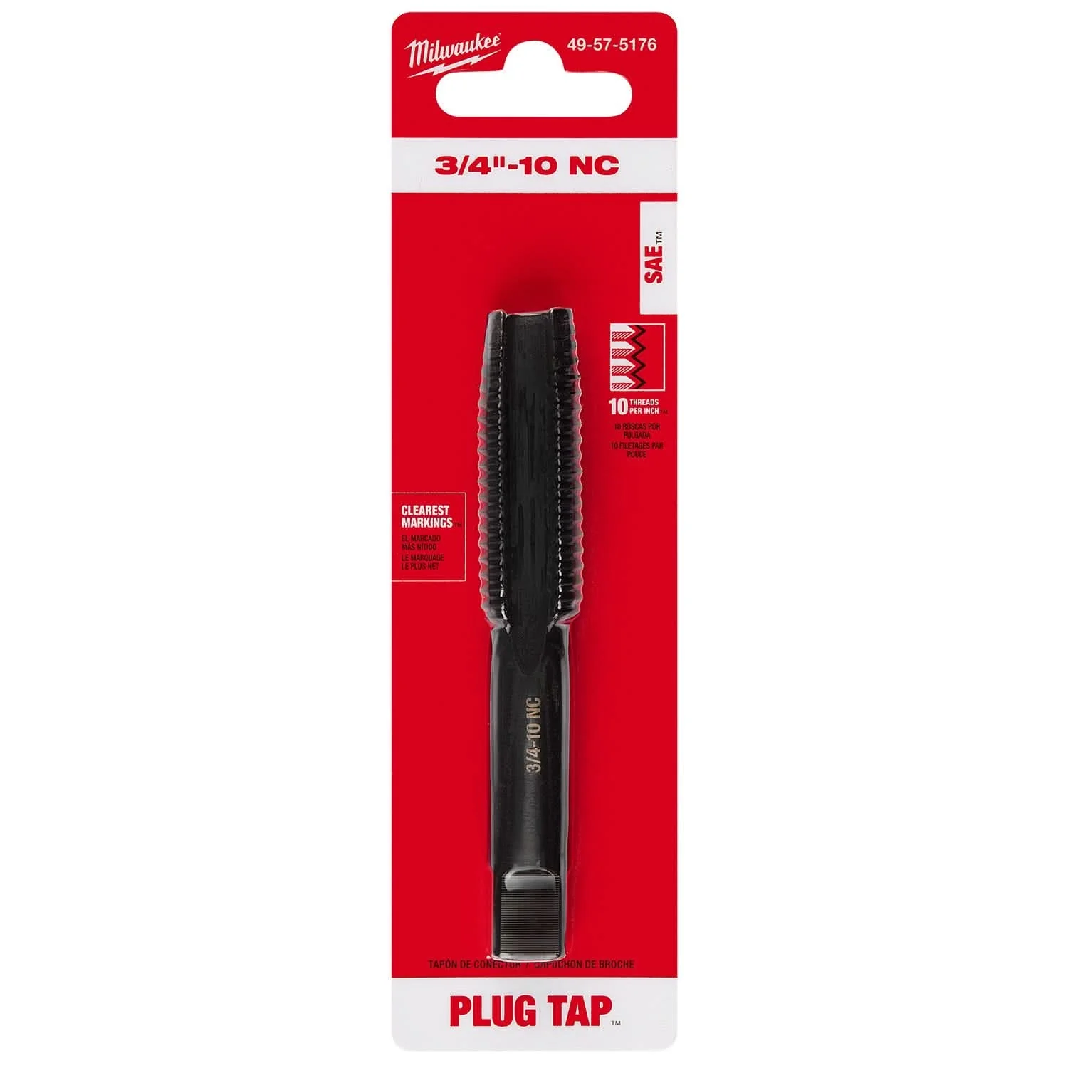 Milwaukee 49-57-5176 3/4"-10 NC Straight Flute Plug Tap - Image 2