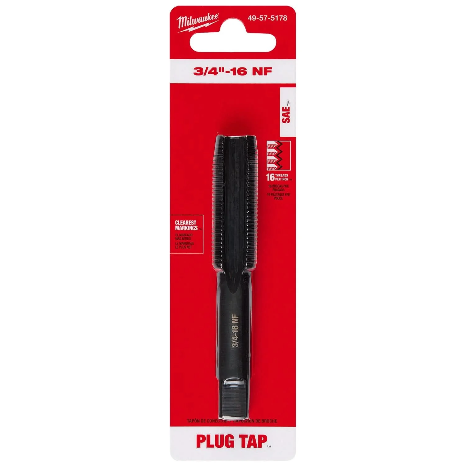 Milwaukee 49-57-5178 3/4"-16 NF Straight Flute Plug Tap - Image 2
