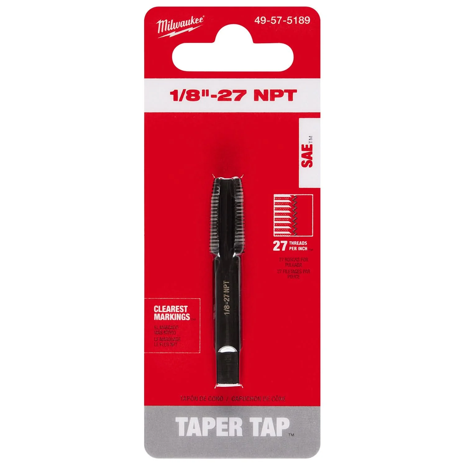 Milwaukee 49-57-5189 1/8"-27 NPT Straight Flute Taper Tap - Image 2