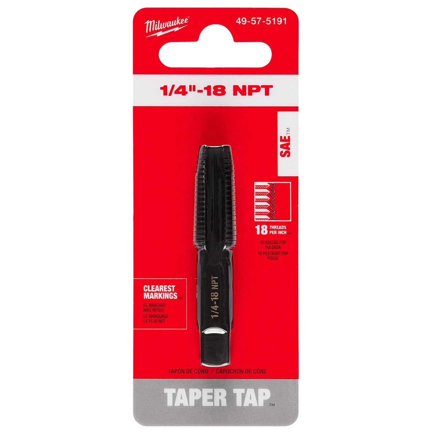 Milwaukee 49-57-5191 1/4"-18 NPT Straight Flute Taper Tap - Image 2