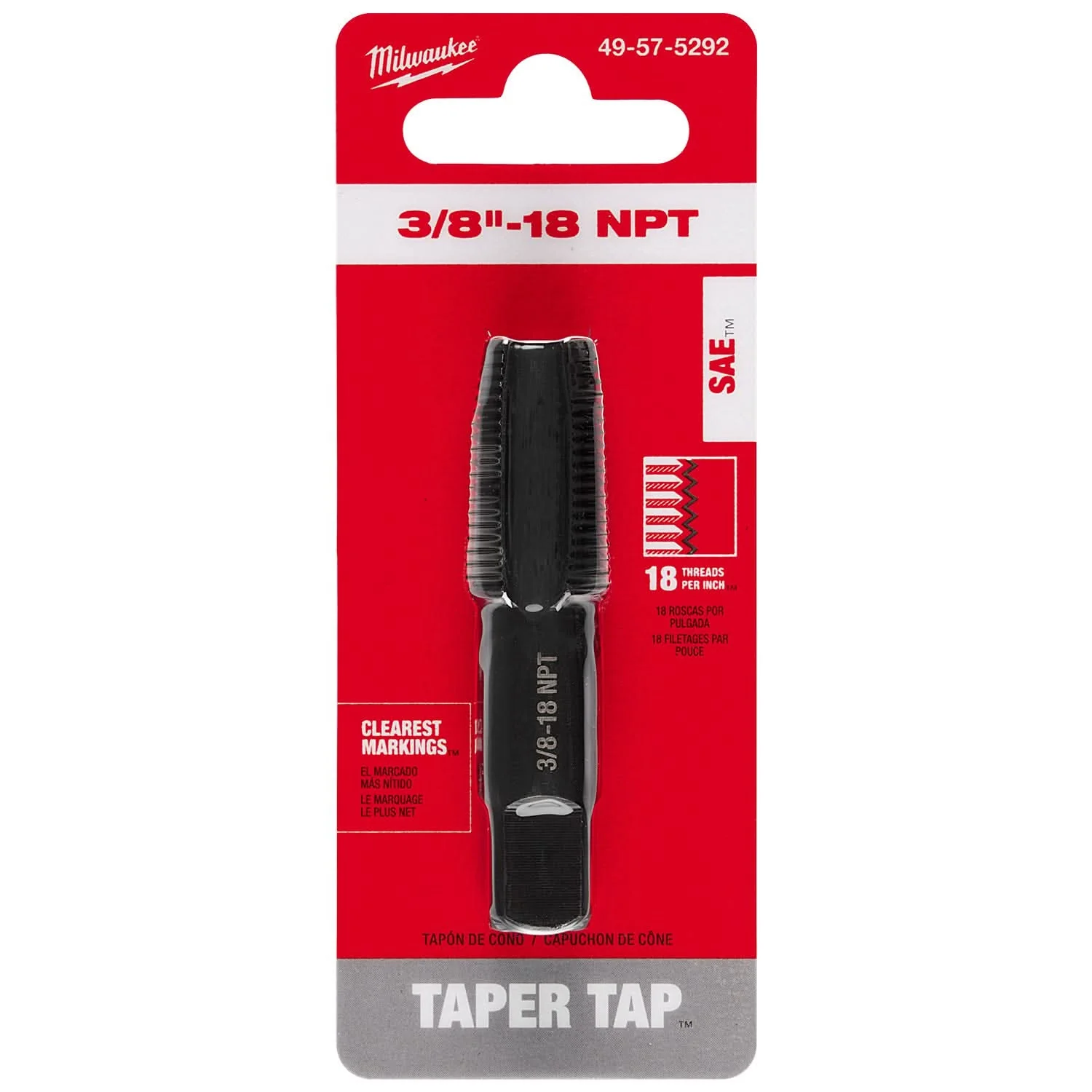 Milwaukee 49-57-5292 3/8"-18 NPT Straight Flute Taper Tap - Image 2