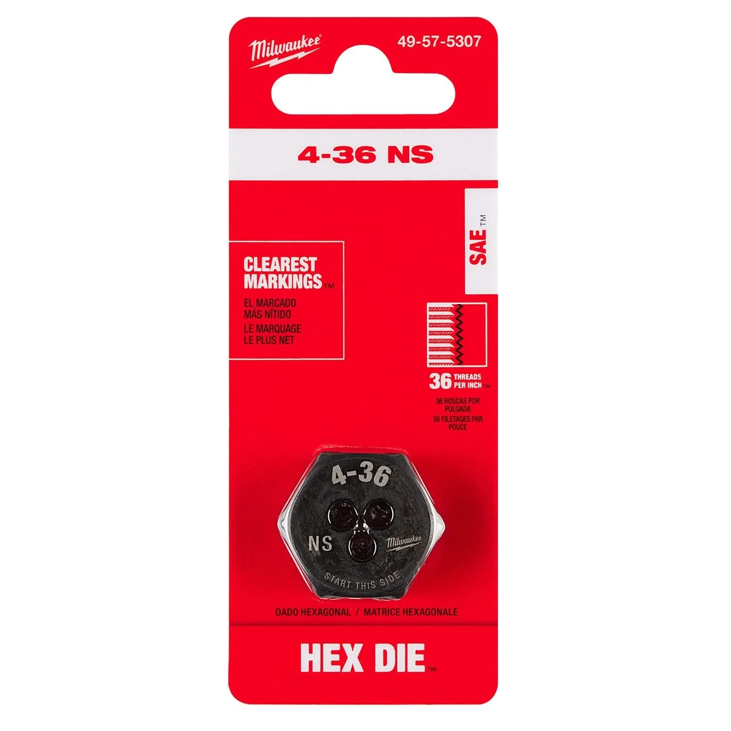 Milwaukee 49-57-5307 4-36 NS 1-Inch Hex Threading Die - Image 2
