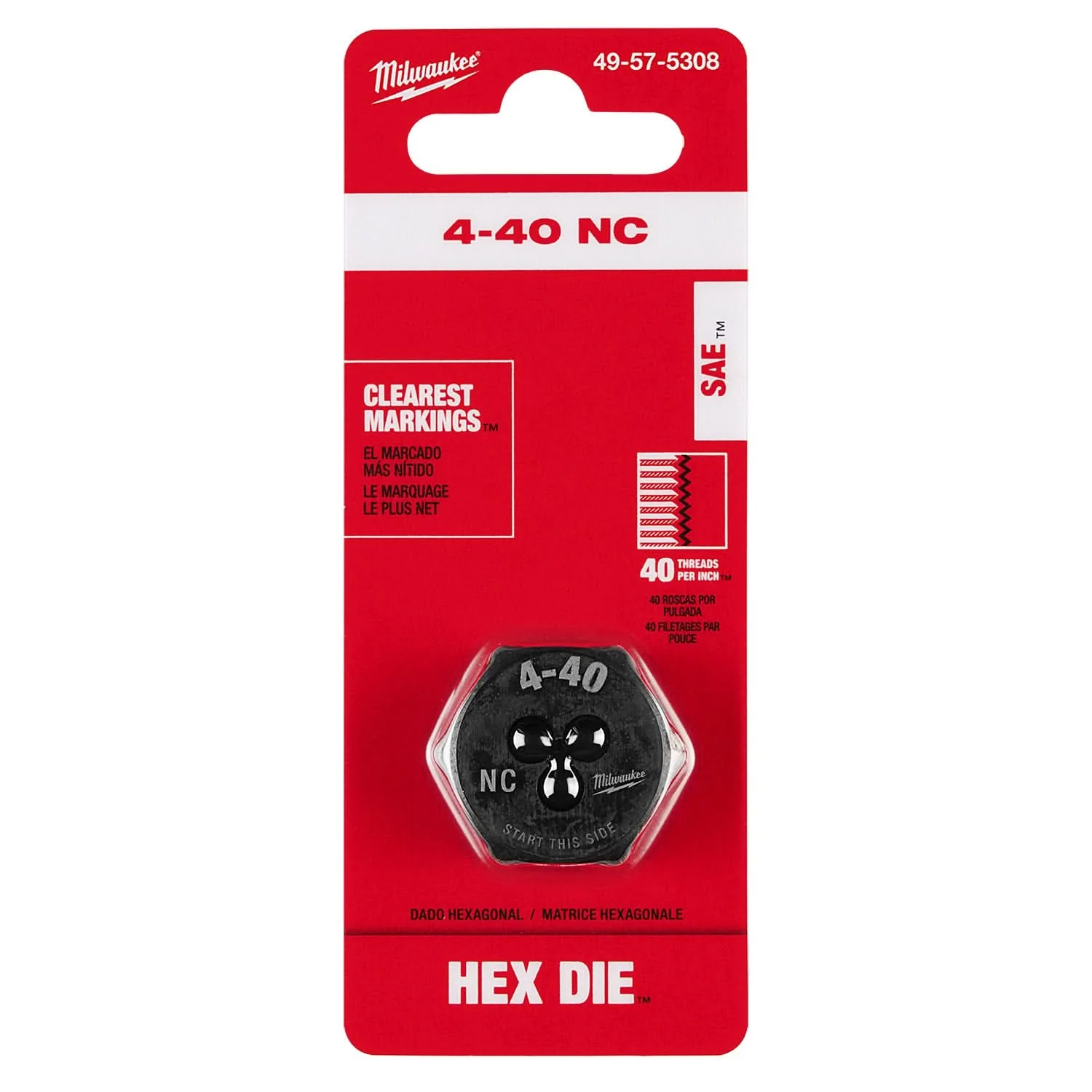 Milwaukee 49-57-5308 4-40 NC 1-Inch Hex Threading Die - Image 2