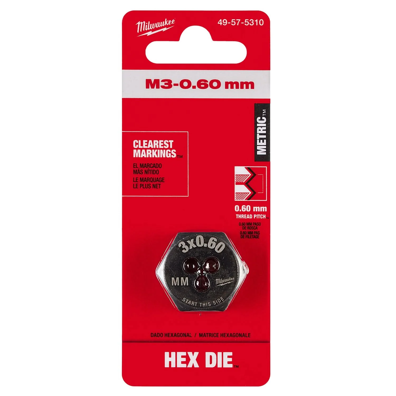 Milwaukee 49-57-5310 M3-0.60 mm 1-Inch Hex Threading Die - Image 2
