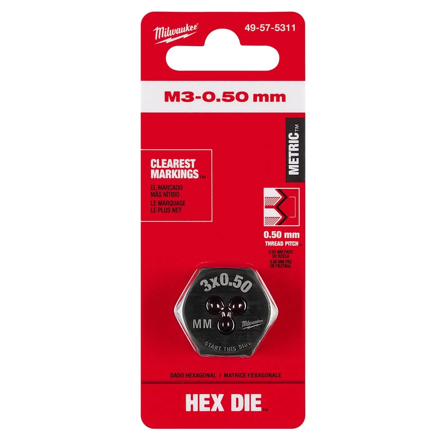 Milwaukee 49-57-5311 M3-0.50 mm 1-Inch Hex Threading Die - Image 2
