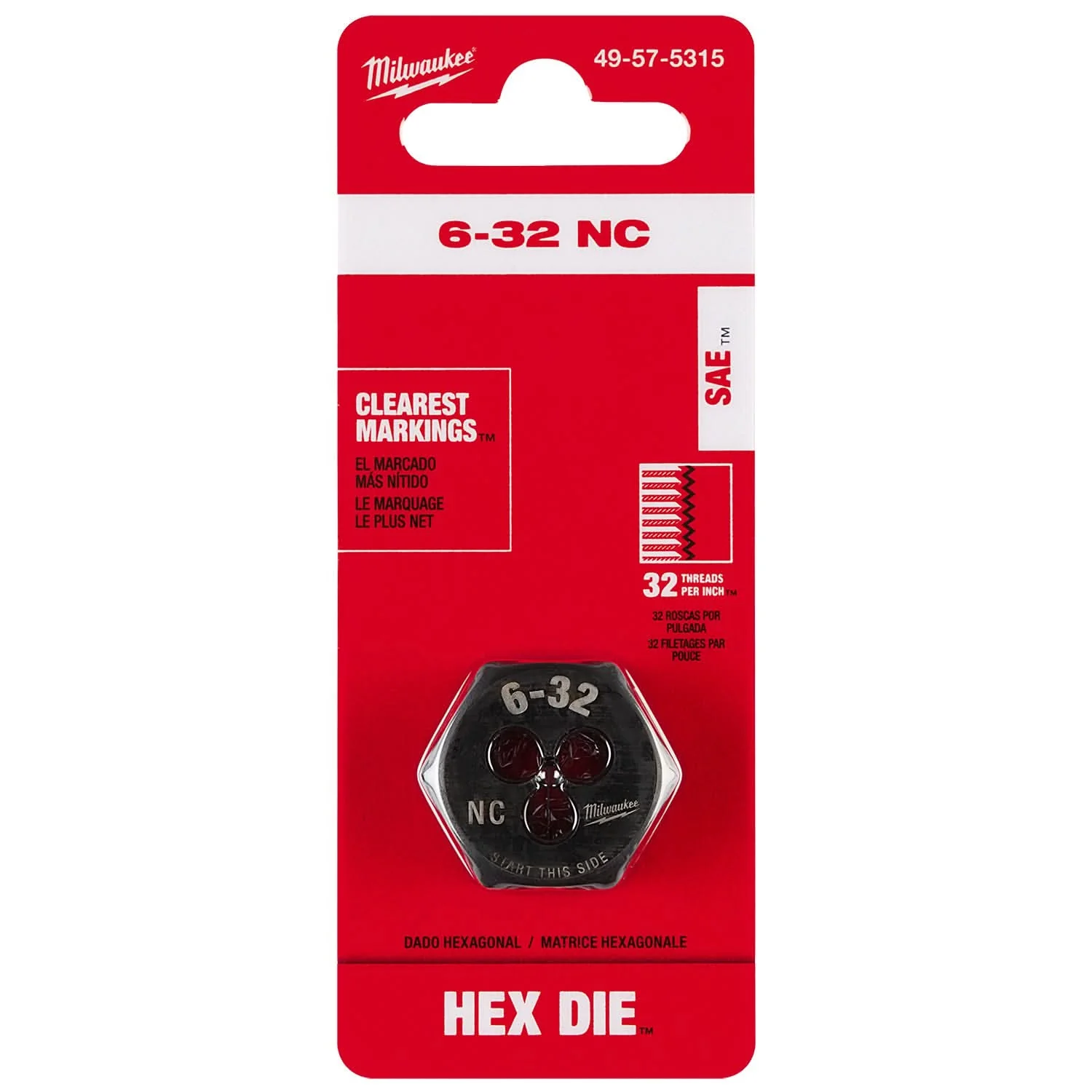 Milwaukee 49-57-5315 6-32 NC 1-Inch Hex Threading Die - Image 2