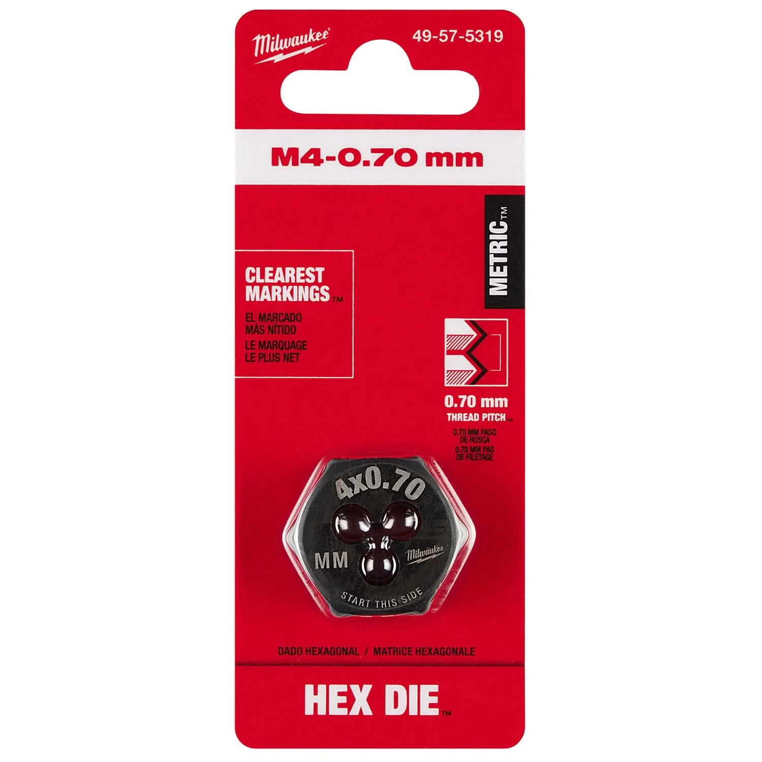 Milwaukee 49-57-5319 M4-0.70 mm 1-Inch Hex Threading Die - Image 2