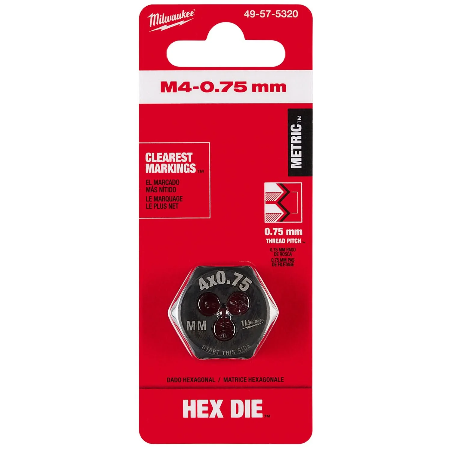 Milwaukee 49-57-5320 M4-0.75 mm 1-Inch Hex Threading Die - Image 2
