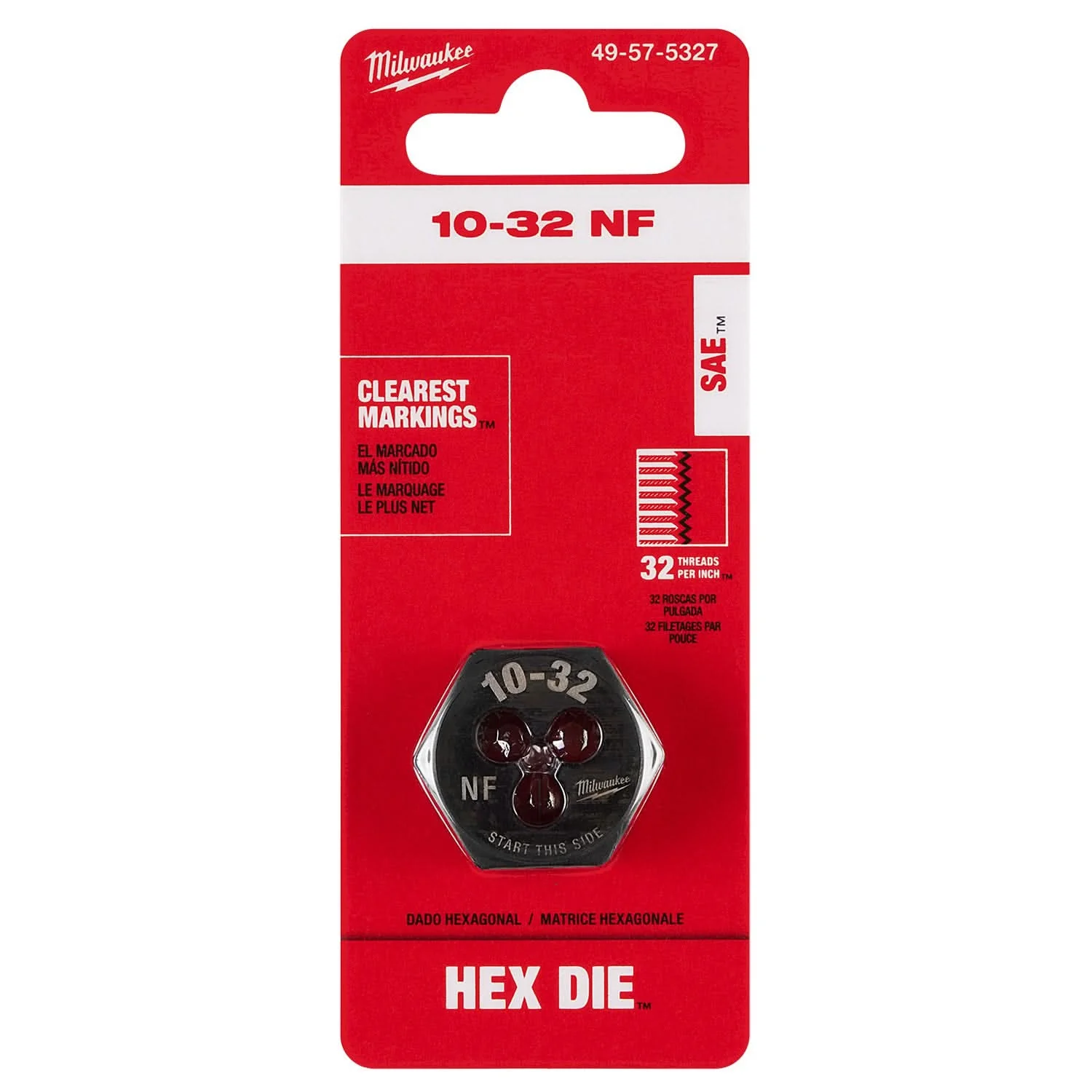 Milwaukee 49-57-5327 10-32 NF 1-Inch Hex Threading Die - Image 2