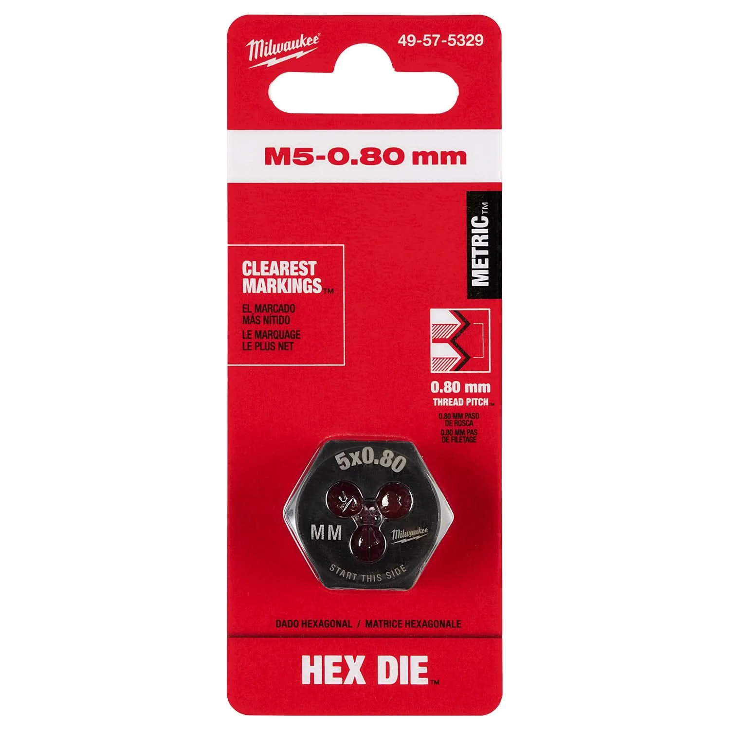 Milwaukee 49-57-5329 M5-0.80 mm 1-Inch Hex Threading Die - Image 2