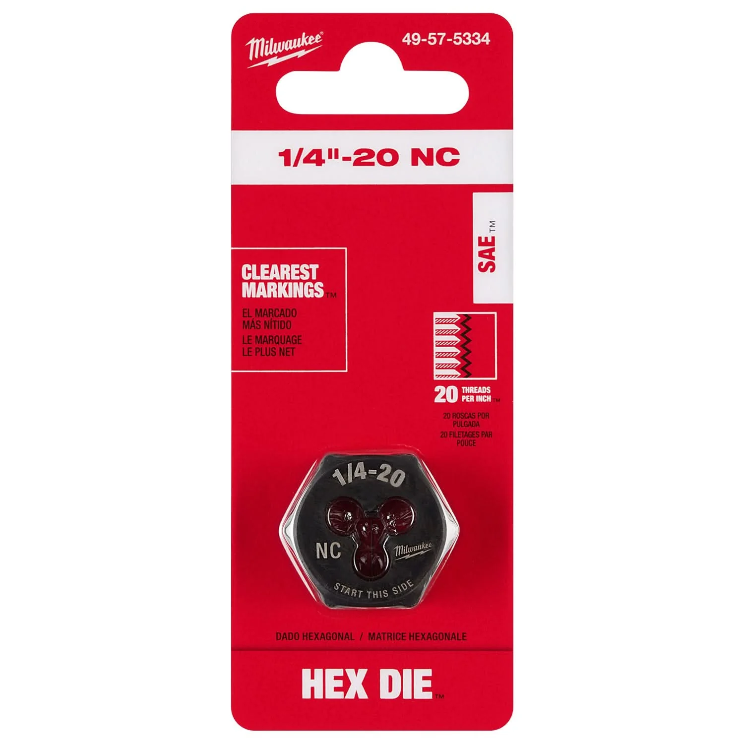 Milwaukee 49-57-5334 1/4"-20 NC 1-Inch Hex Threading Die - Image 2