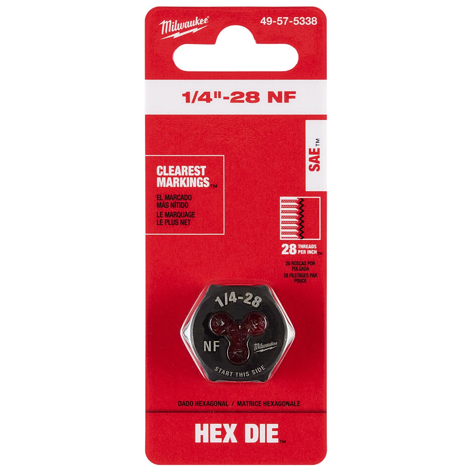 Milwaukee 49-57-5338 1/4"-28 NF 1-Inch Hex Threading Die - Image 2