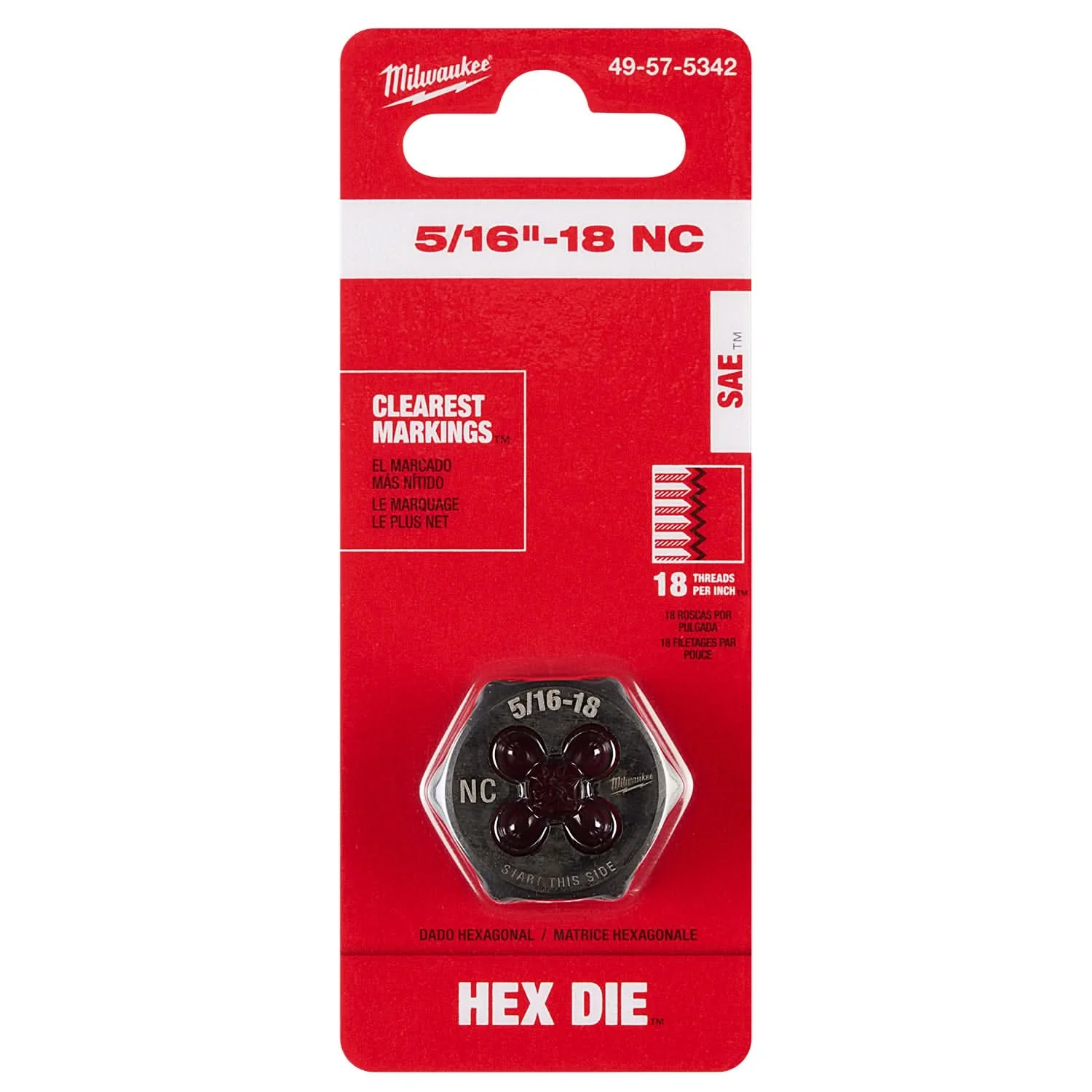 Milwaukee 49-57-5342 5/16"-18 NC 1-Inch Hex Threading Die - Image 2