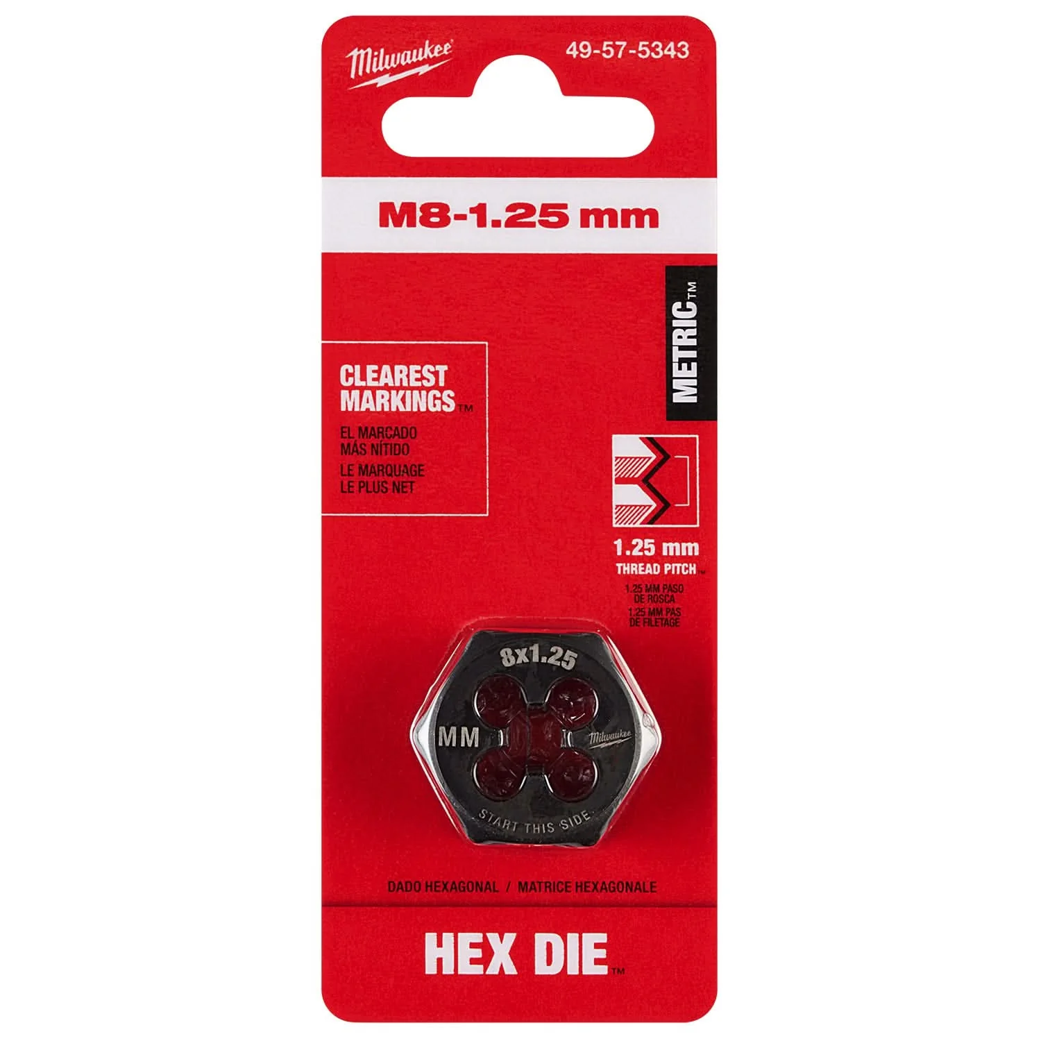 Milwaukee 49-57-5343 M8-1.25 mm 1-Inch Hex Threading Die - Image 2