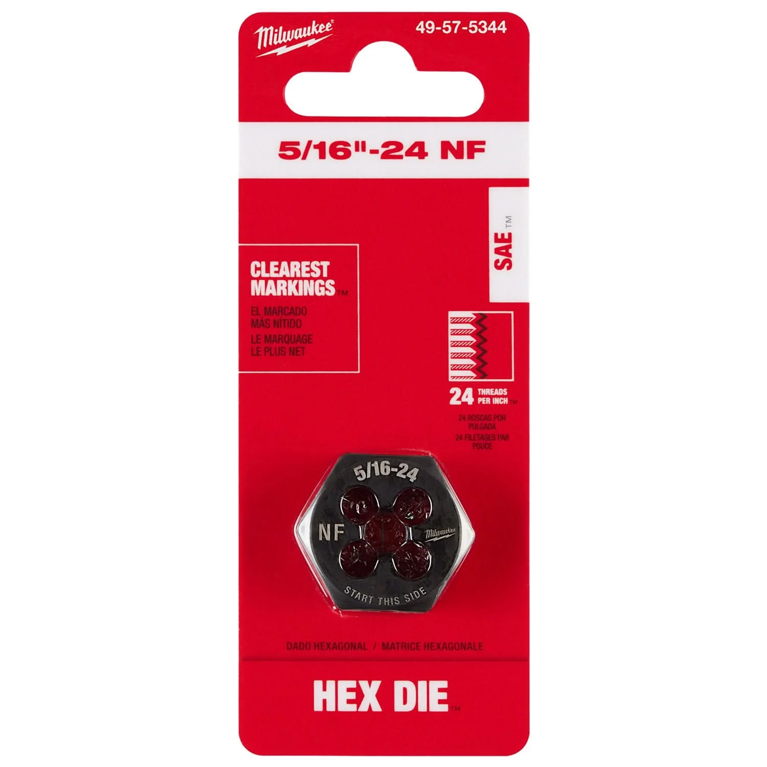 Milwaukee 49-57-5344 5/16"-24 NF 1-Inch Hex Threading Die - Image 2