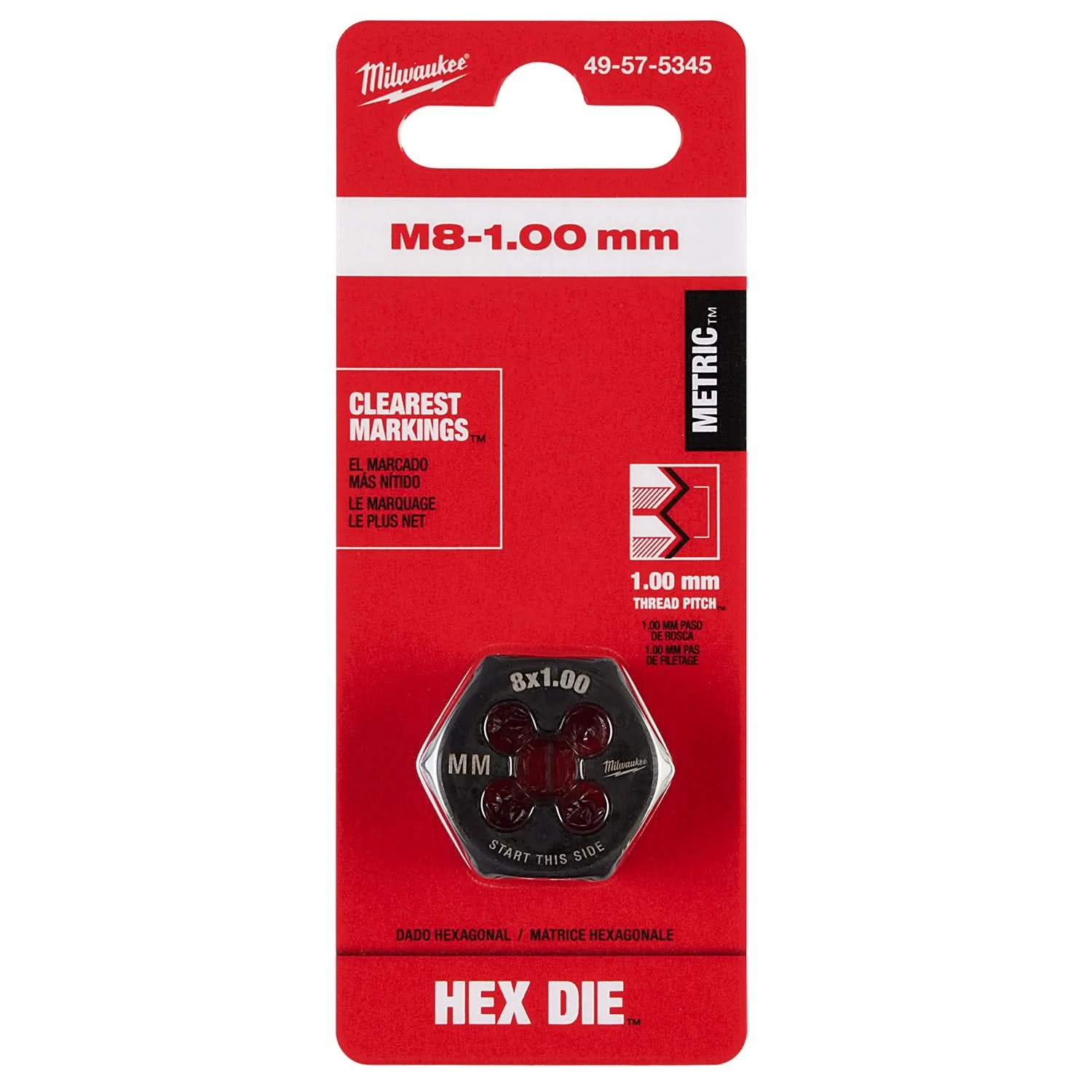Milwaukee 49-57-5345 M8-1.00 mm 1-Inch Hex Threading Die - Image 2