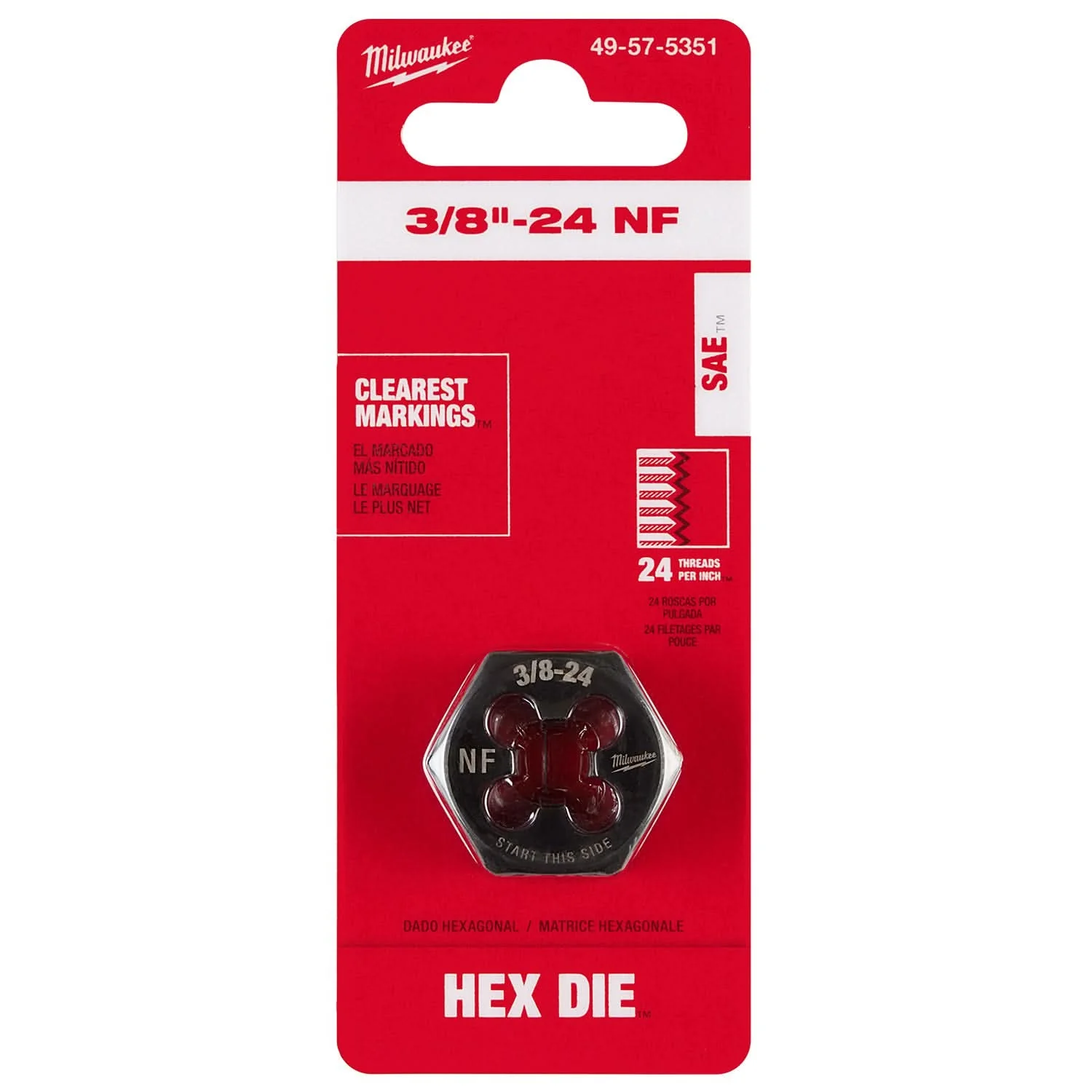 Milwaukee 49-57-5351 3/8"-24 NF 1-Inch Hex Threading Die - Image 2