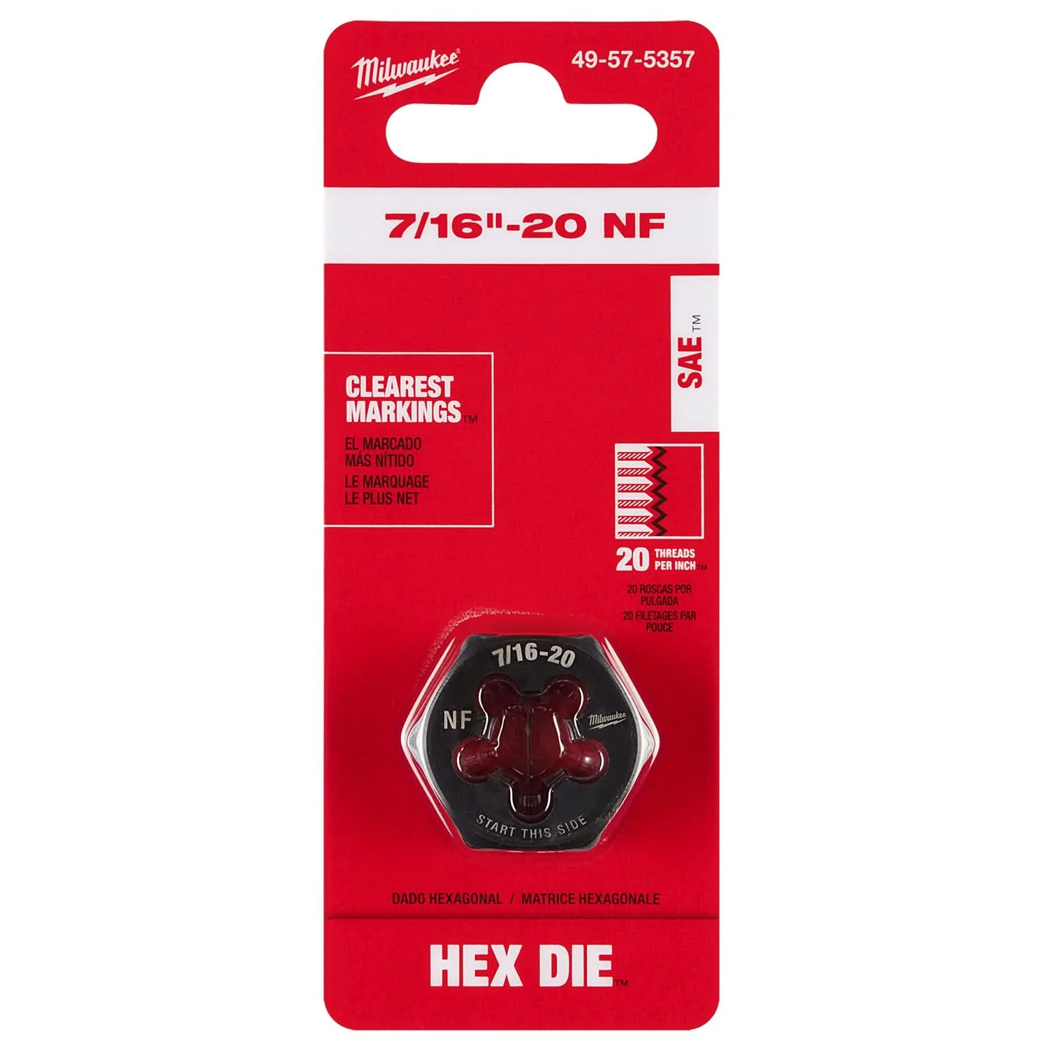 Milwaukee 49-57-5357 7/16"-20 NF 1-Inch Hex Threading Die - Image 2