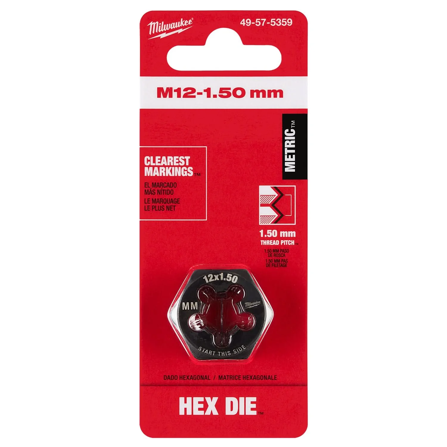 Milwaukee 49-57-5359 M12-1.50 mm 1-Inch Hex Threading Die - Image 2