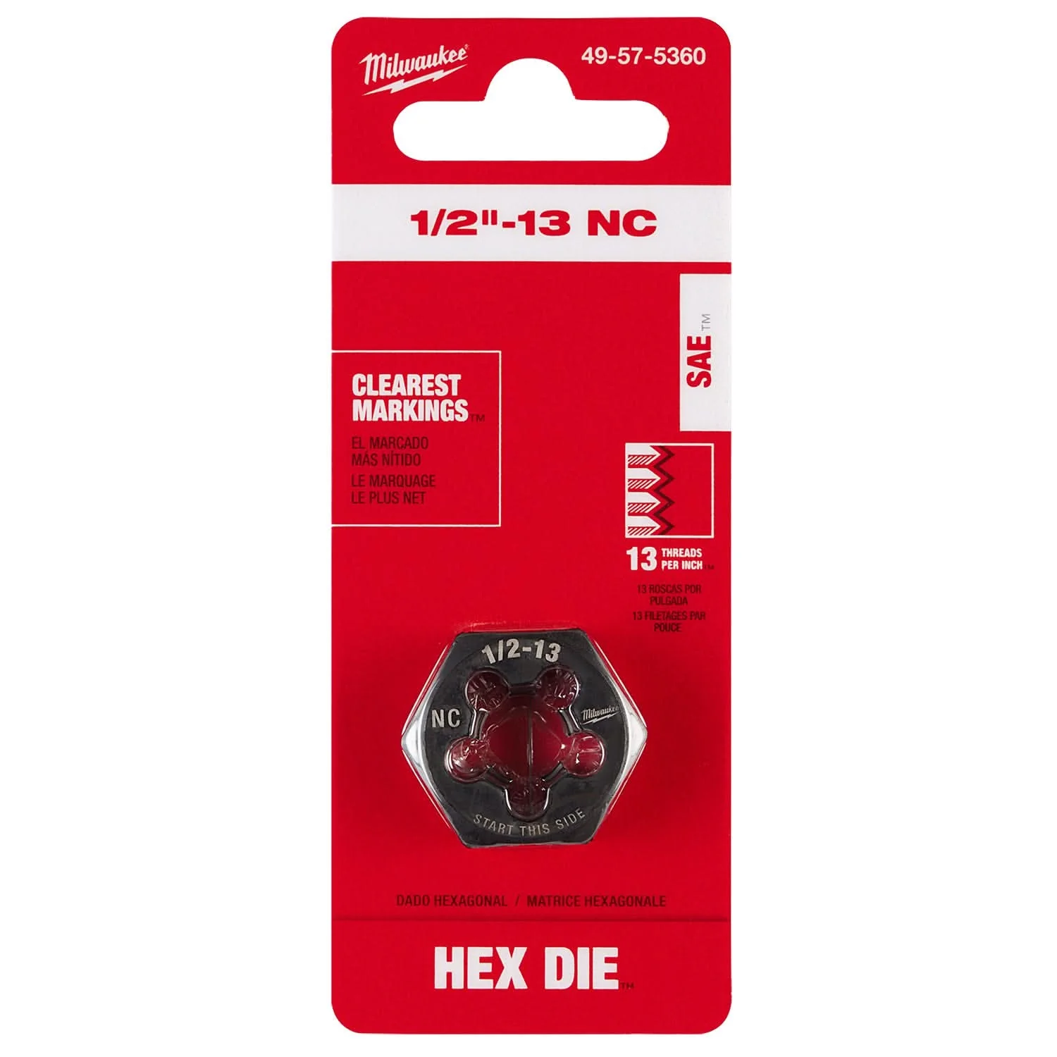 Milwaukee 49-57-5360 1/2"-13 NC 1-Inch Hex Threading Die - Image 2